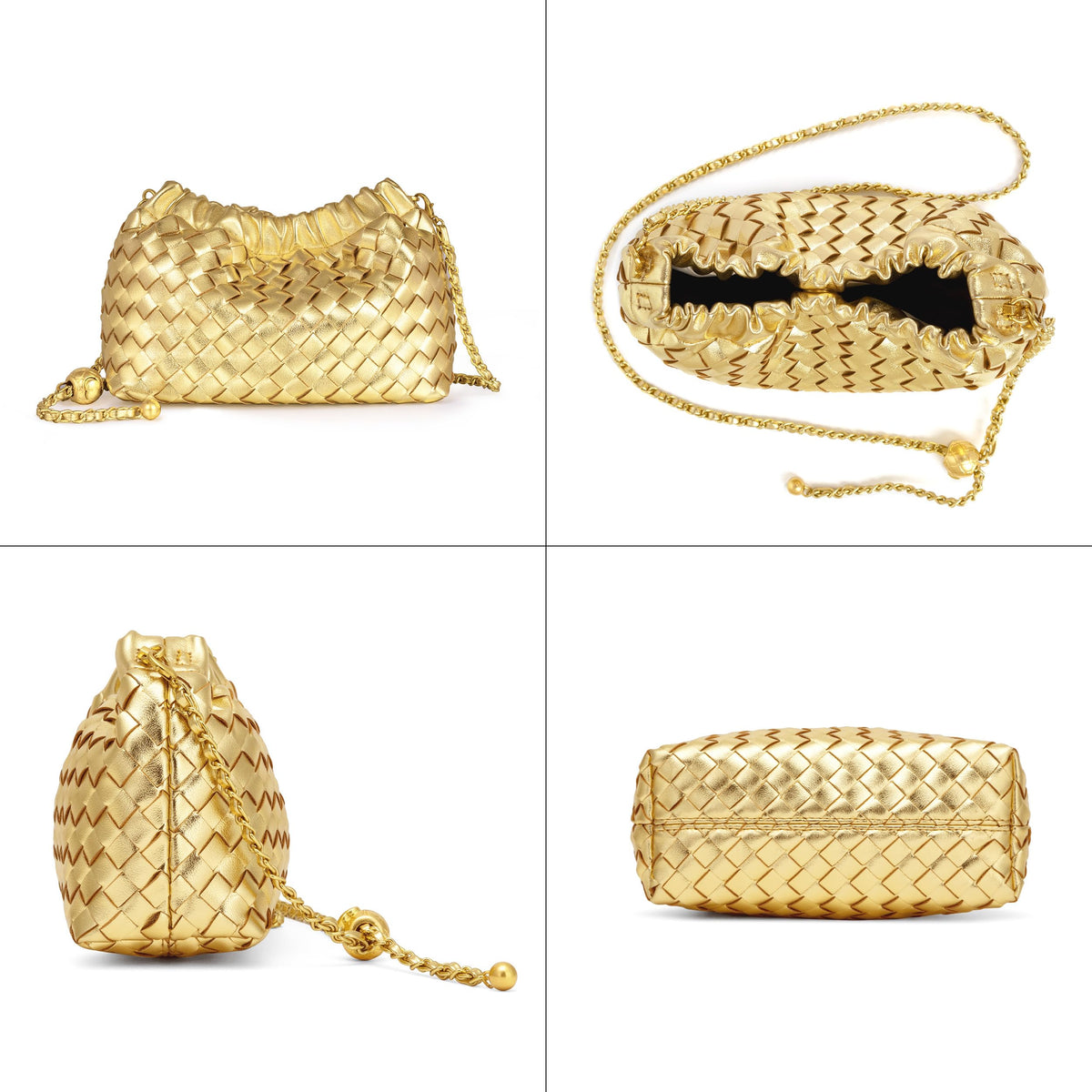 Joryin Woven Women's Crossbody Bag & Evening Purse, Trendy Dumpling Clutch & Hobo Cloud Shoulder Bag Trendy Dumpling Clutch Vegan Leather, Golden