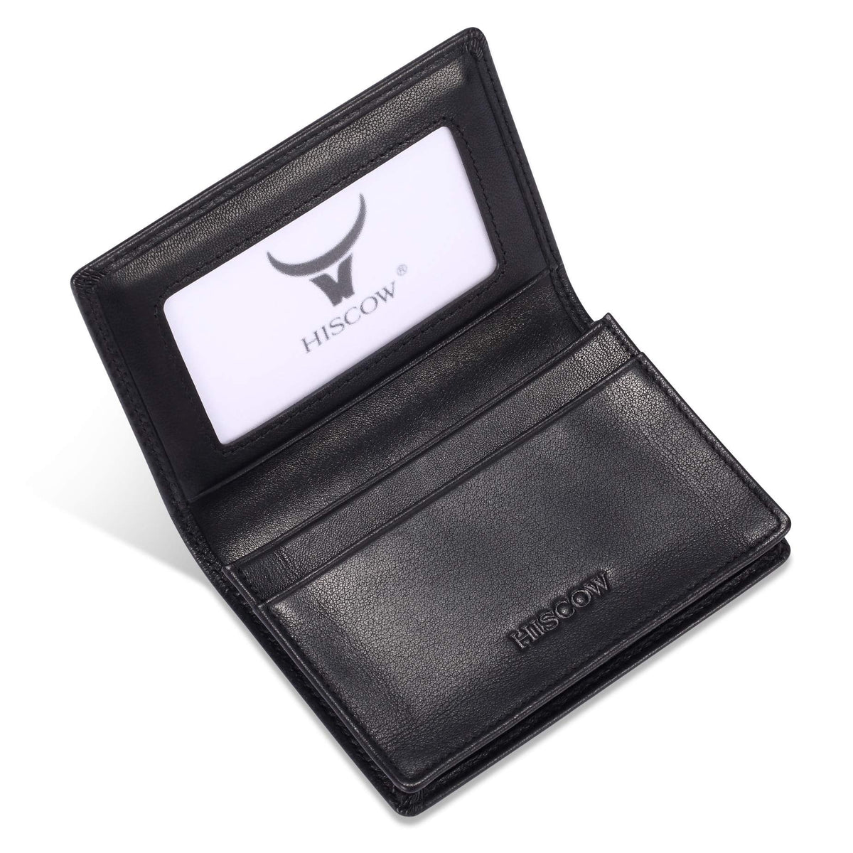 HISCOW Leather Business Card Case Holder for Men & Women, Italian Calfskin (Black)