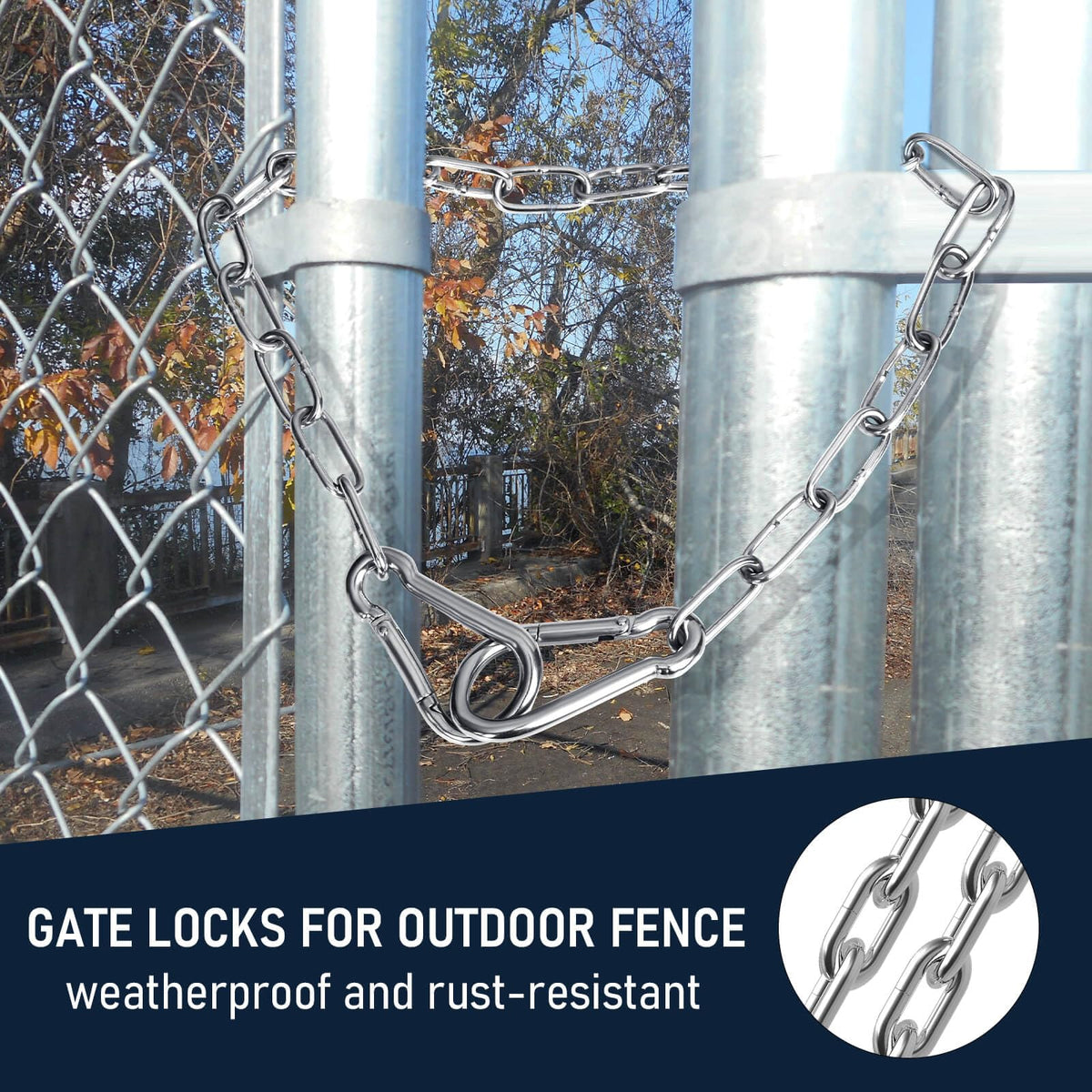 Gate Chain for Outdoor Fence - Rustproof Metal Gate Latch Chain with Hooks, Secure and Durable for Garden, Yard, and Farm Use - Easy Installation, Weather Resistant (2 Pack)