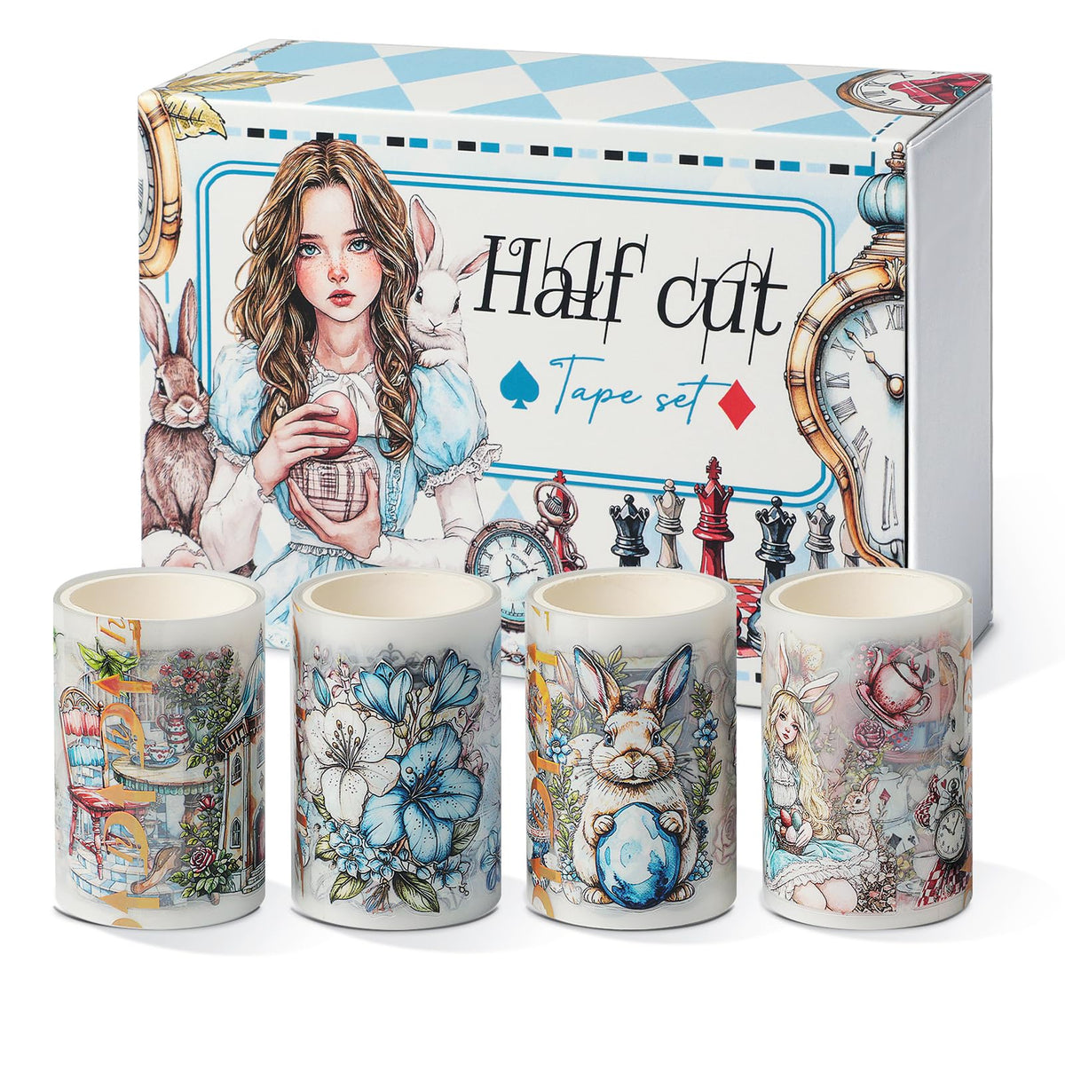Snycler Pre-Cut Fairy Tale Themed PET Washi Tapes - Vintage Aesthetic Tape Stickers for Journaling, Scrapbooking, Junk Journals, Crafts, Planners - 4 Rolls