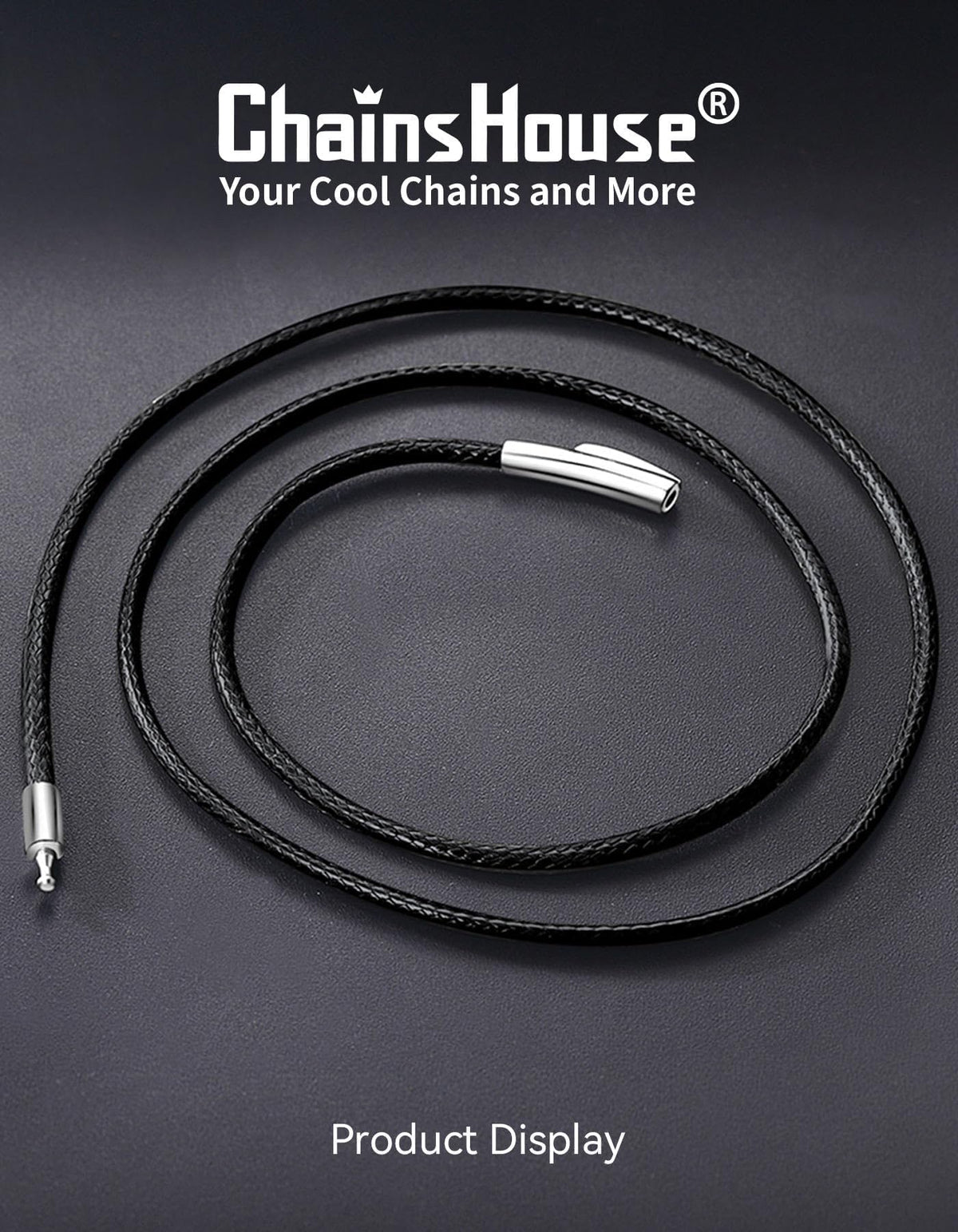 ChainsHouse Leather Necklace Cord for Men 16 Inches 2MM Black Waterproof Leather Chain Necklace with Clasp, Rope Choker for Women Men