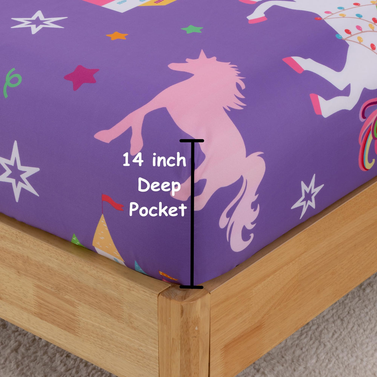 URLINENS Girls Sheets Full Size 4 Piece, Rainbow Star Castle Unicorn Sheet Set for Kids Teens, Fun Purple Bed Sheets Soft Microfiber Girls Bedding Sheet-1 Fitted Sheet 1 Flat Sheet 2 Pillowcases