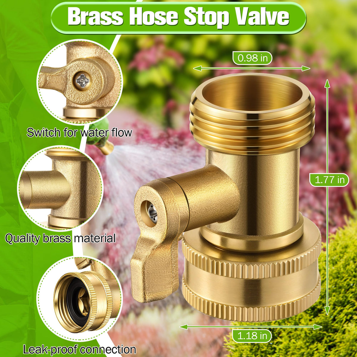 Dunkive 4 Pcs Garden Hose Nozzle Kit, 4" Brass Adjustable Twist Nozzle, Jet High Pressure Sprayer, Brass Shut Off Valve with 10 Rubber Washers, 3/4" GHT Connector for Sprinkler(Adjustable,4 in)