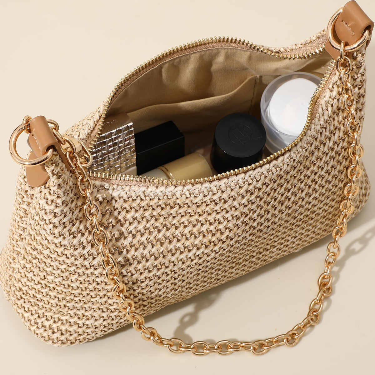 XquiziFit Beach Bags for Women Summer Straw Purse Boho Woven Shoulder Bag Crochet Purse Vacation Tote Handbag Khaki