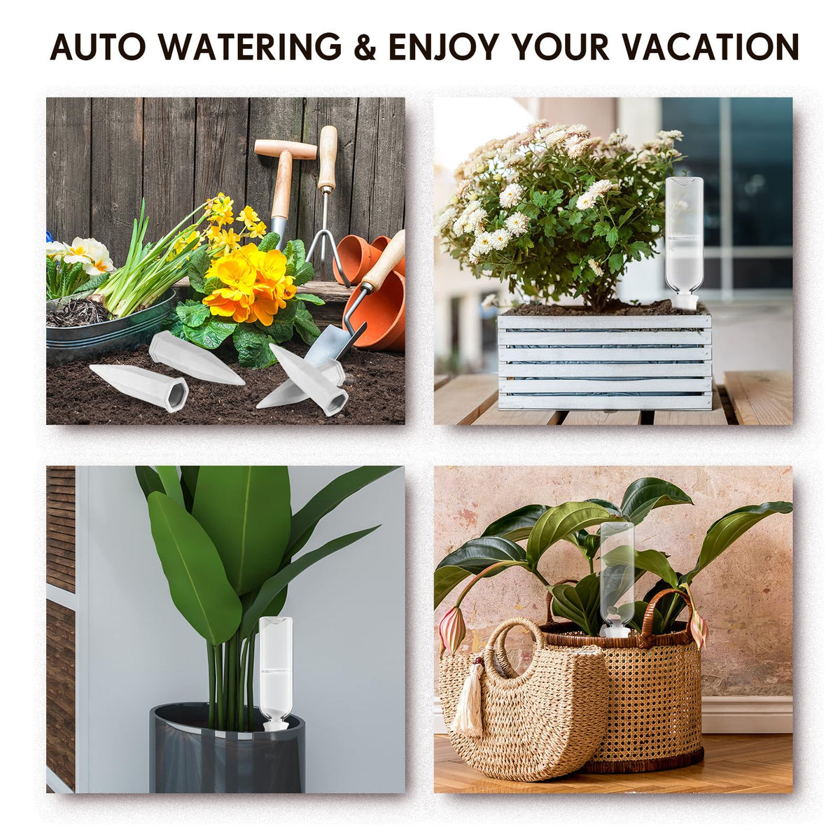 Ziliny 8 Pcs White Terracotta Watering Spikes with 25 oz Plastic Bottles Set, Plant Watering Devices Vacation Plant Waterer Self Watering Planter Devices Slow Release Planter for Indoor Outdoor
