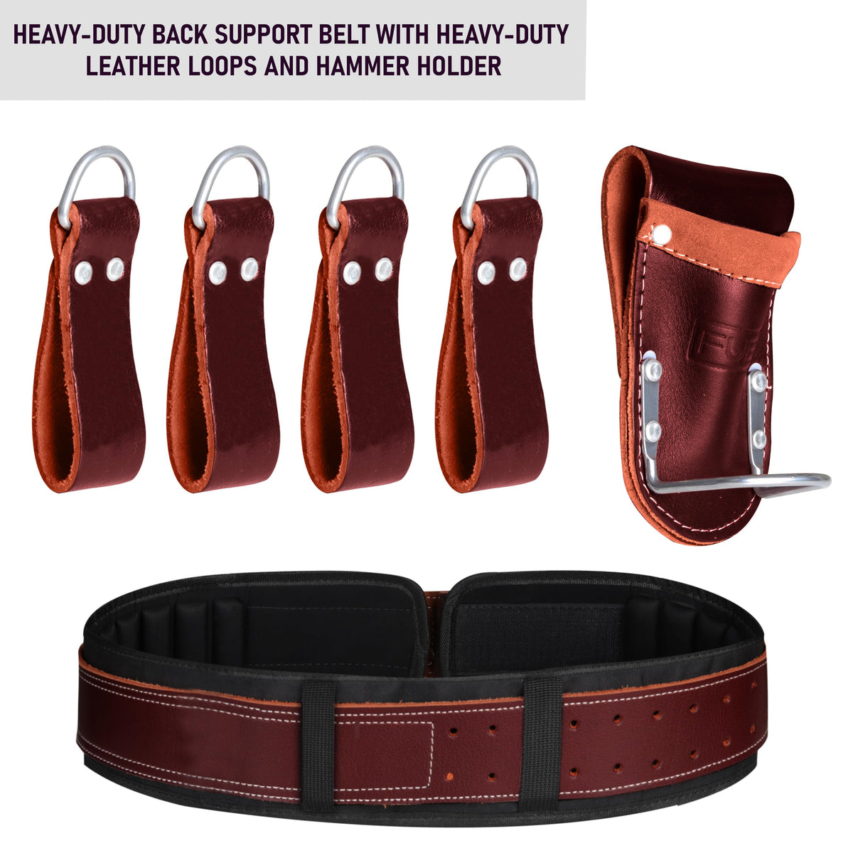 FUERI Electrician's Heavy Duty 26 Pocket Leather-Nylon Tool Belt & Bag Combo for Men, Comfort Back Support Padded Belt, 2 Large Storage Capacity Pouches, Best for Framers, Carpenter, Roofing