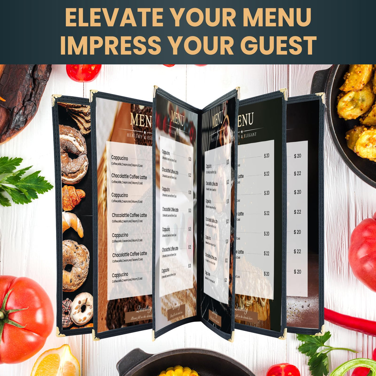 AMGSH 6 Page 12 View Menu Covers 8.5 x 11 Inch, Clear View Menu Holder Transparent Menu Sleeve, Fits Letter Size Paper for Kitchen, Restaurant Supplies, Wine Menu Morning Menu Homeschool 2 Pack