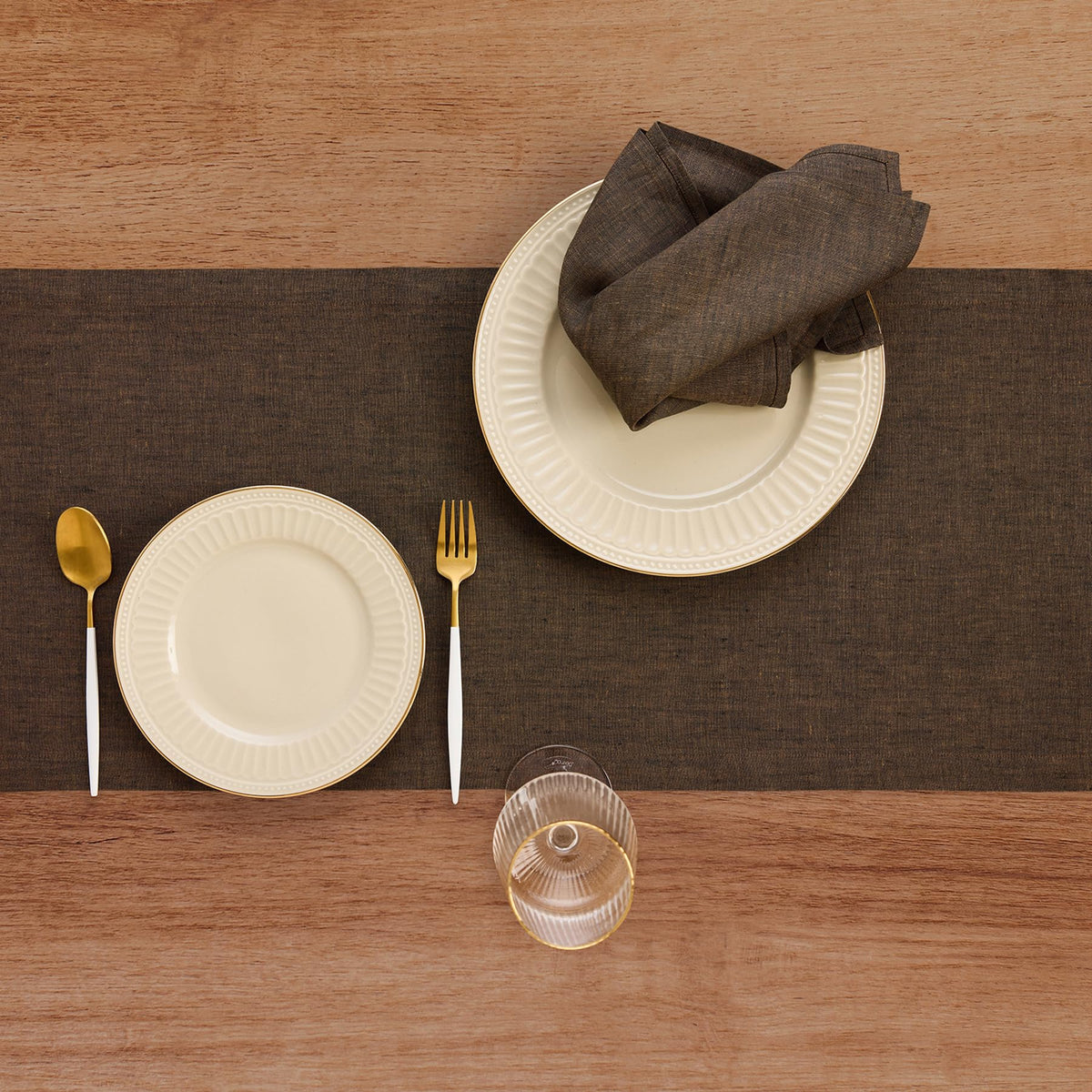 Solino Home Linen Table Runner 72 Inches Long - Athena, 100% Pure Linen Chambray Brown Dining Table Runner 14 x 72 Inch - Handcrafted and Machine Washable