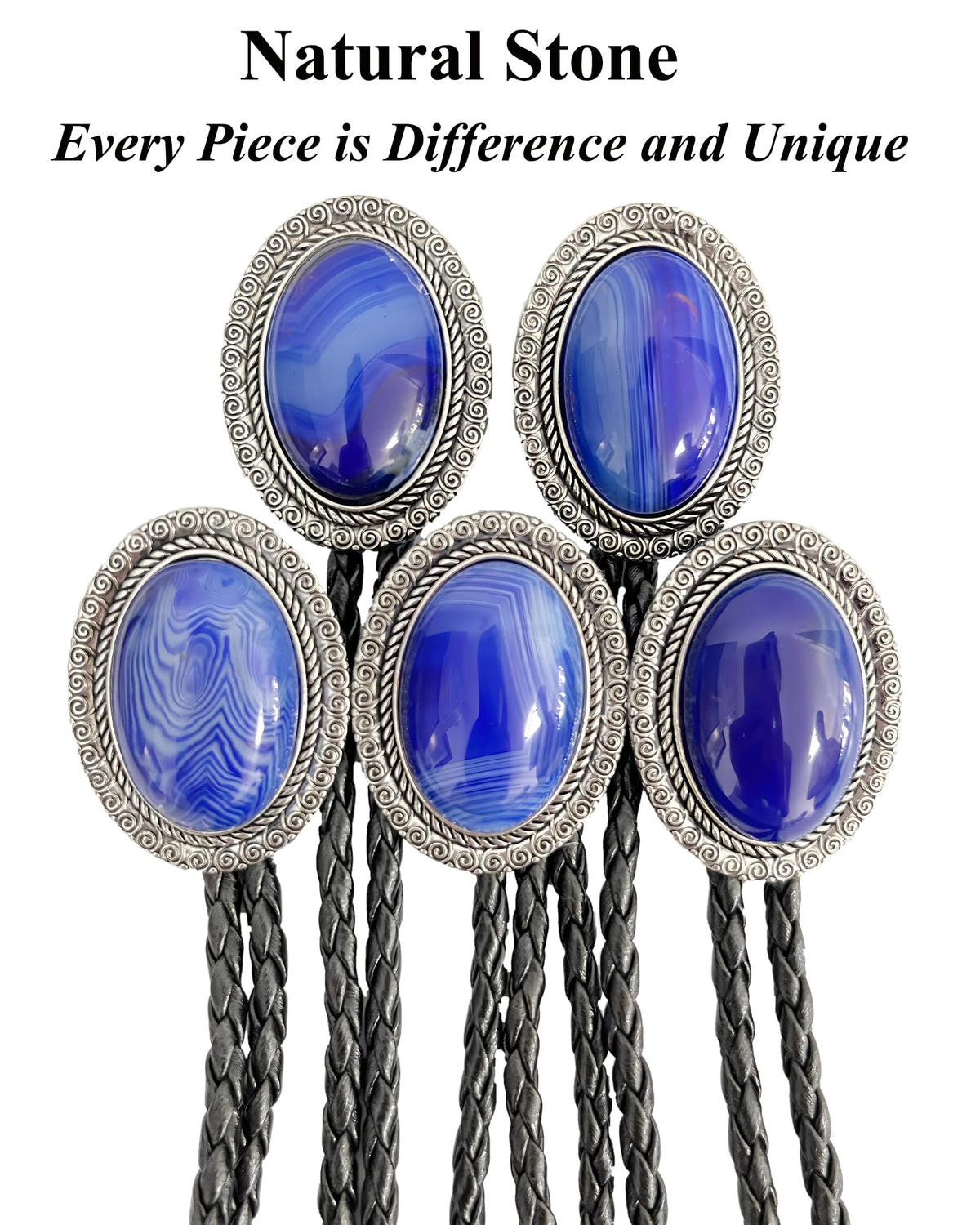 GelConnie Blue Bolo Tie for Men Western Cowboy Tie Necklace Silver Bolo Tie Leather Necktie Halloween Tie Accessories for Women