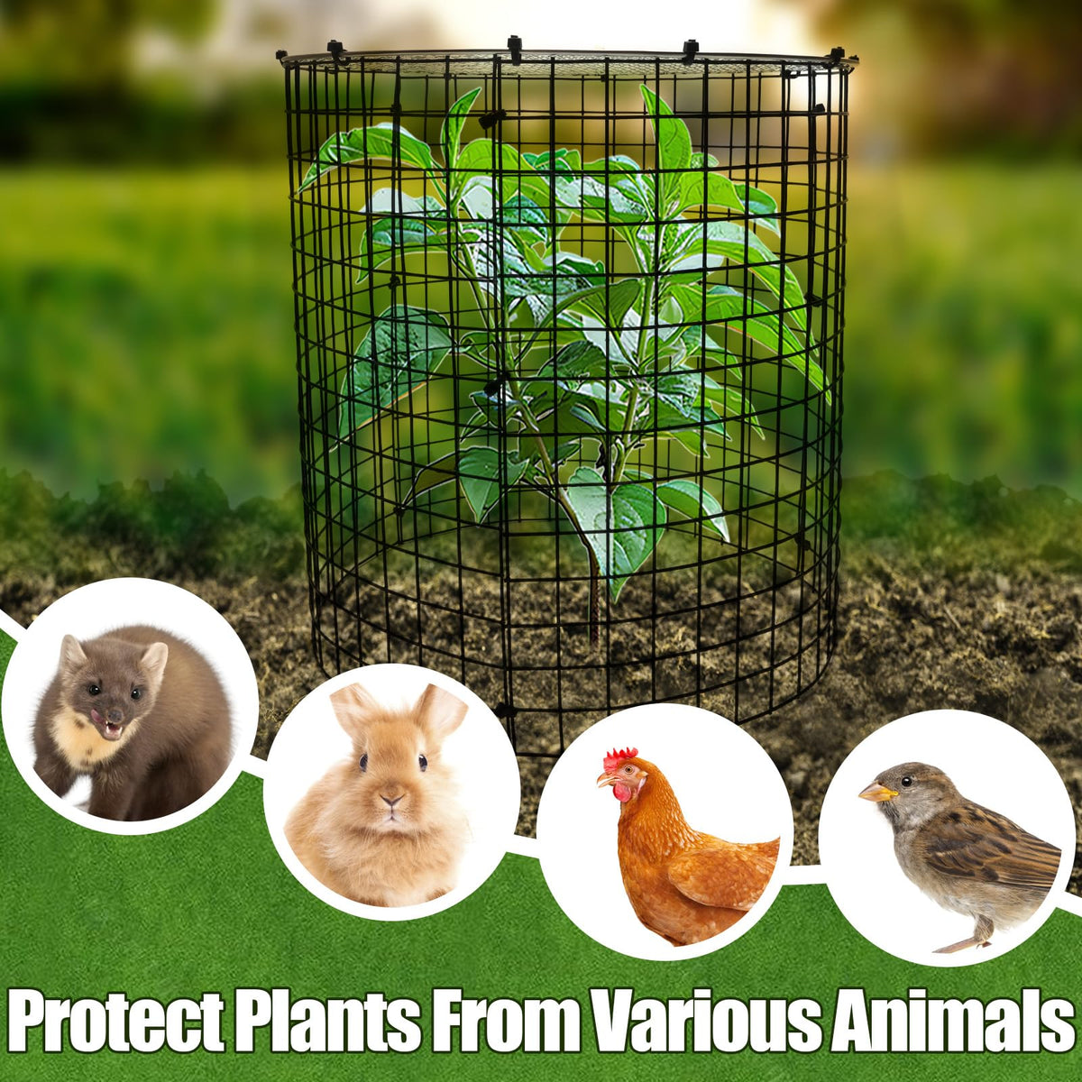 AHIER 10 PCS Chicken Wire Plant Protector from Animals with Covers, Plant Cages for Outdoor Plants to Keep Animals Out Including 30pcs Metal Mesh, Covers, Ground Stakes, Labels, Clip, Ties and Gloves