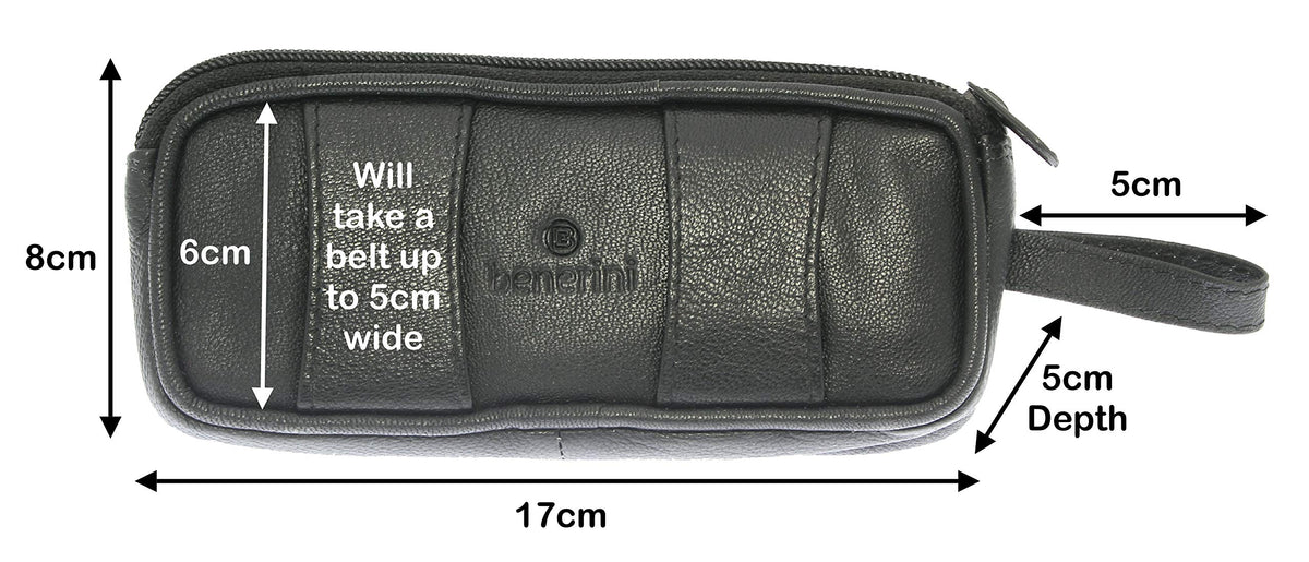 Soft Black Goat Leather Double Spectacle Glasses Case with Belt Loops/Key Ring Loop