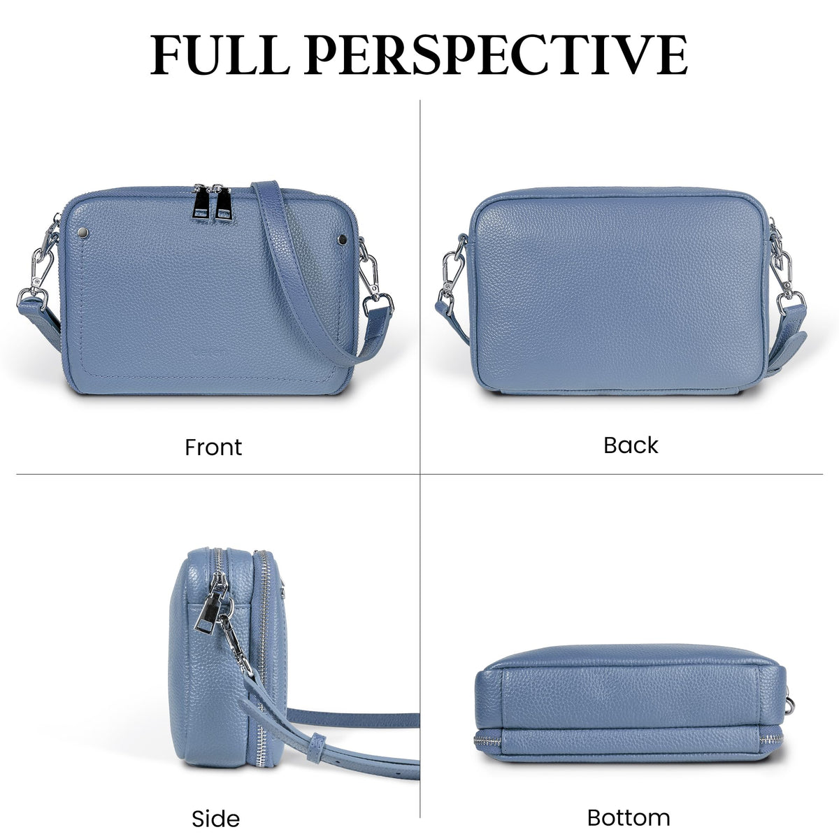 befen Genuine Leather Crossbody Bags for Women, Purses with Built in RFID Wallet Woman Camera Shoulder Bag Handbags Anti Theft Cross Over body Purses with Adjustable Strap, Grey Blue