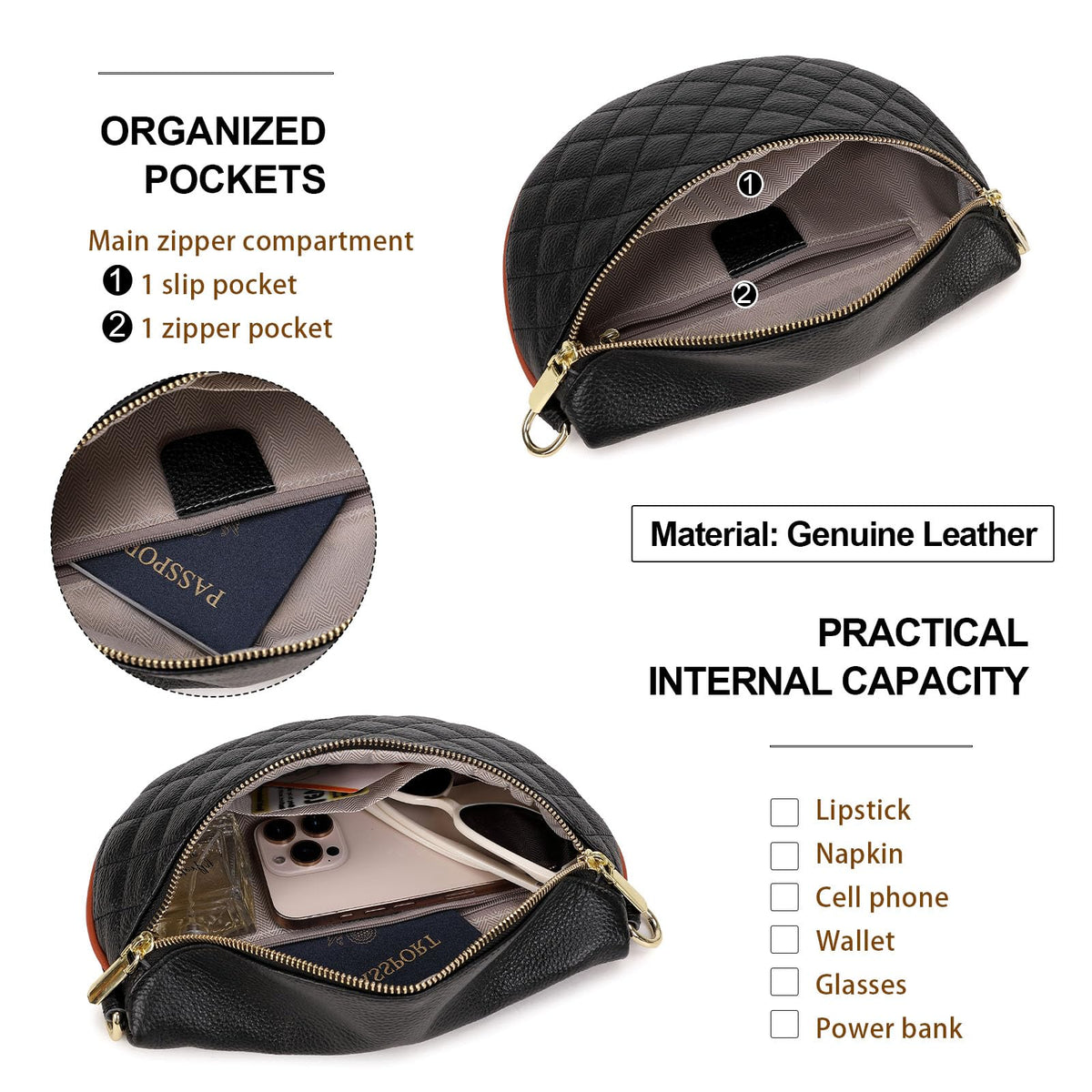 Eslcorri Fashion Waist Packs for Women - Quilted Vegan Fanny Packs Leather Waist Purse Anti Theft Crossbody Belt Bag for Sports Workout Traveling Running Casual - Apricot