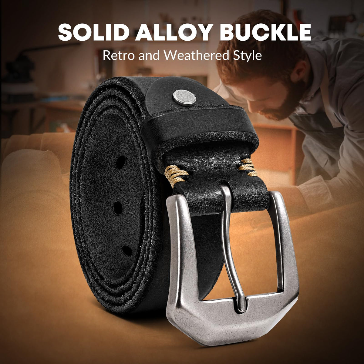 OZNDAS Genuine Black Leather Belt for Men Women Handmade Heavy-Duty Work Belt Leather Men's Belts | Jeans/Casual/Christmas Gifts