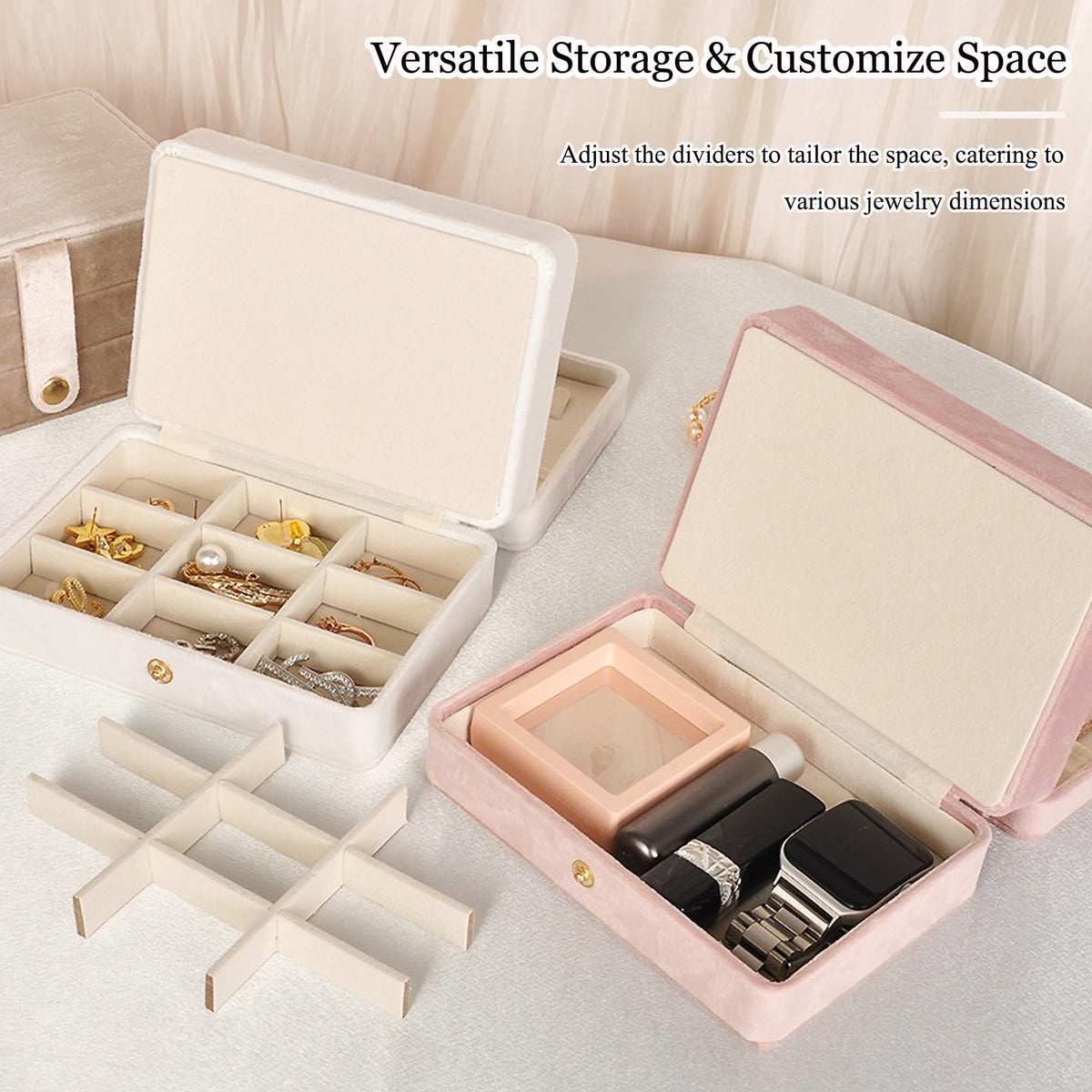 MODENGKONGJIAN Jewelry Organizer Box, 2-Layer Large Jewelry Storage Case, Portable Travel Jewelrys Display Holder for Earrings, Necklaces, Bracelets (Beige, PU Leather)