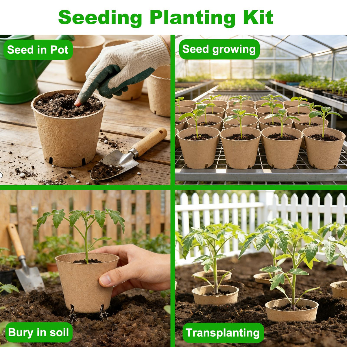 JNYONG 60 Packs 4 Inch Peat Pots,Biodegradable Pots for Seedlings with Drainage Holes, Garden Germination Nursery Pots with 50Pcs Plant Labels