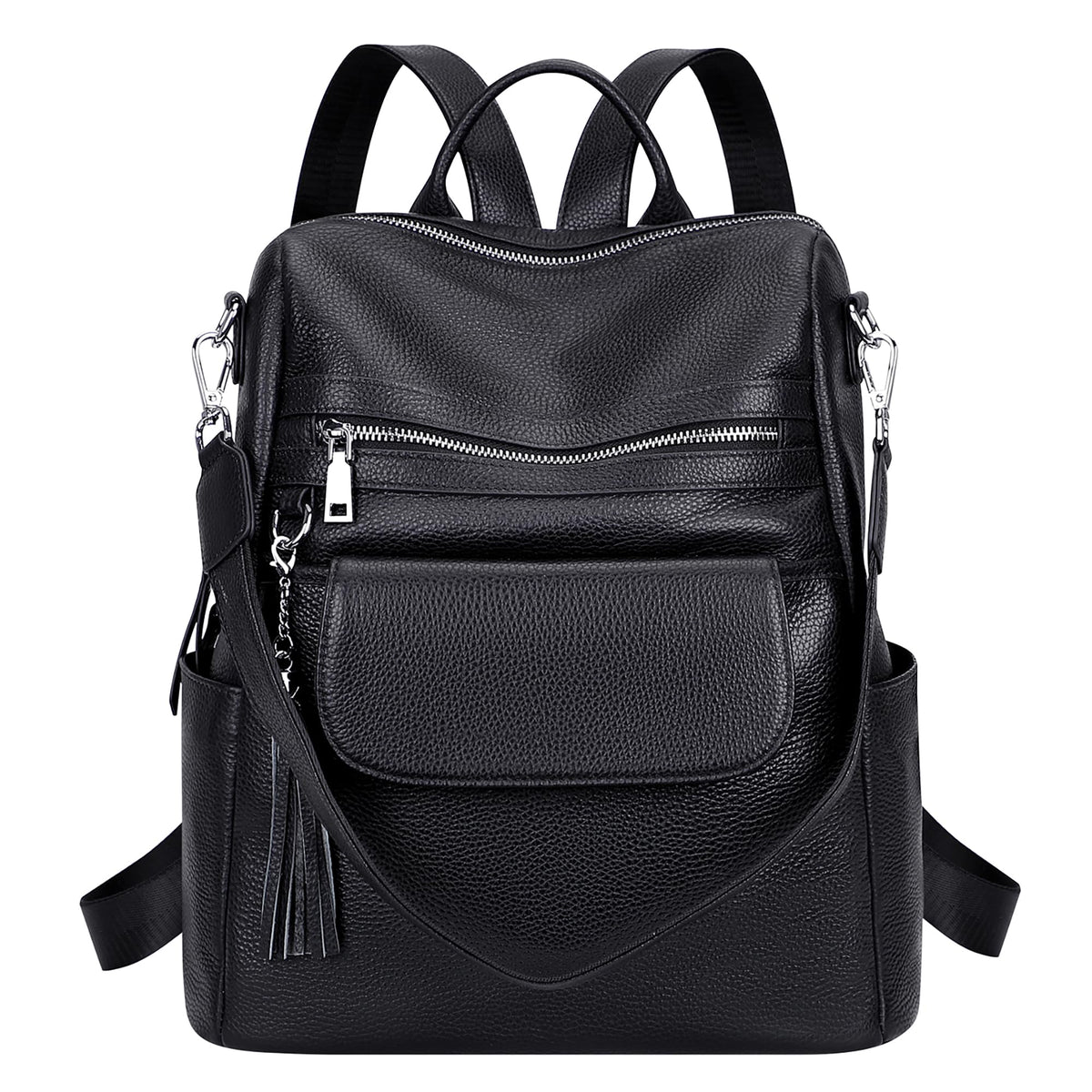 ALTOSY Genuine Leather Backpack Purse for Women Large Convertible Shoulder bag Ladies Crossdody Bag with Tassel