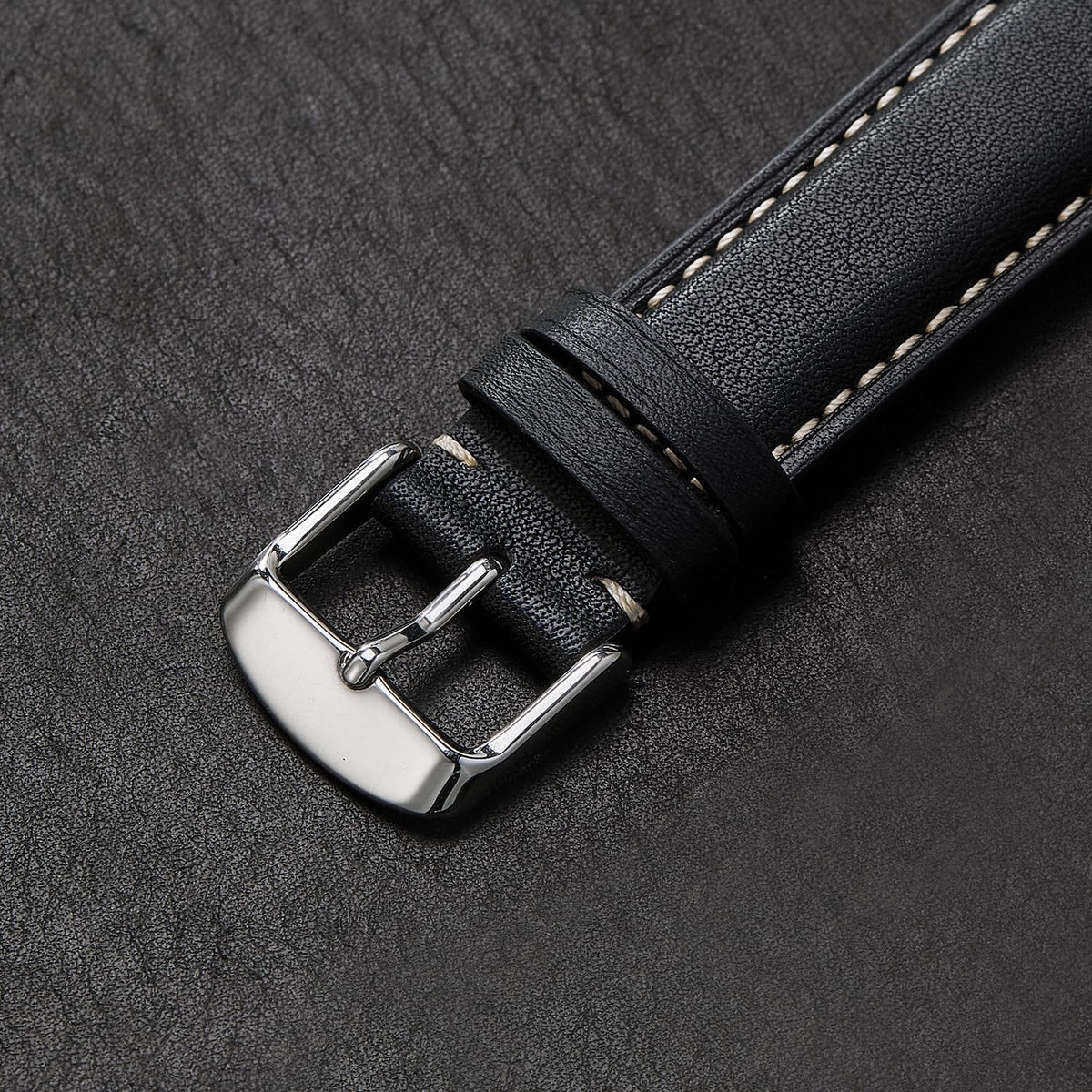 Afany Leather Watch Band 20mm for Men and Women, Quick Release Watch Strap, Black Replacement Watchband