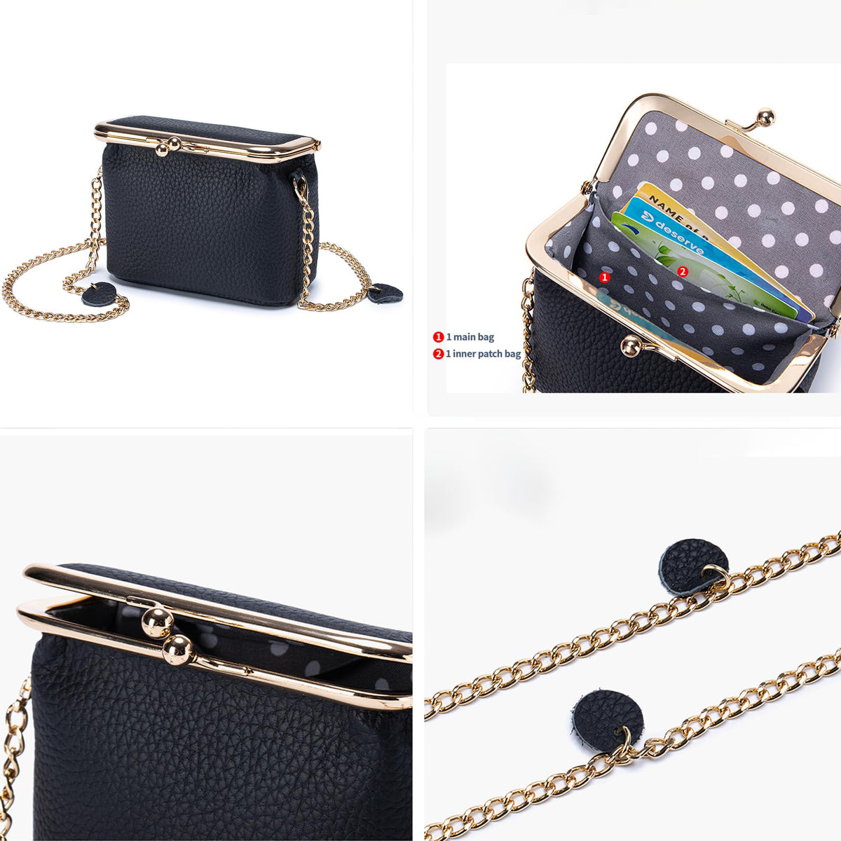 Fashion Crossbody Coin Purse for Women Small Credit Card Holder Wallet with Chain Leather Compact Wallet for Cash, Keys, Lipstick (Black)