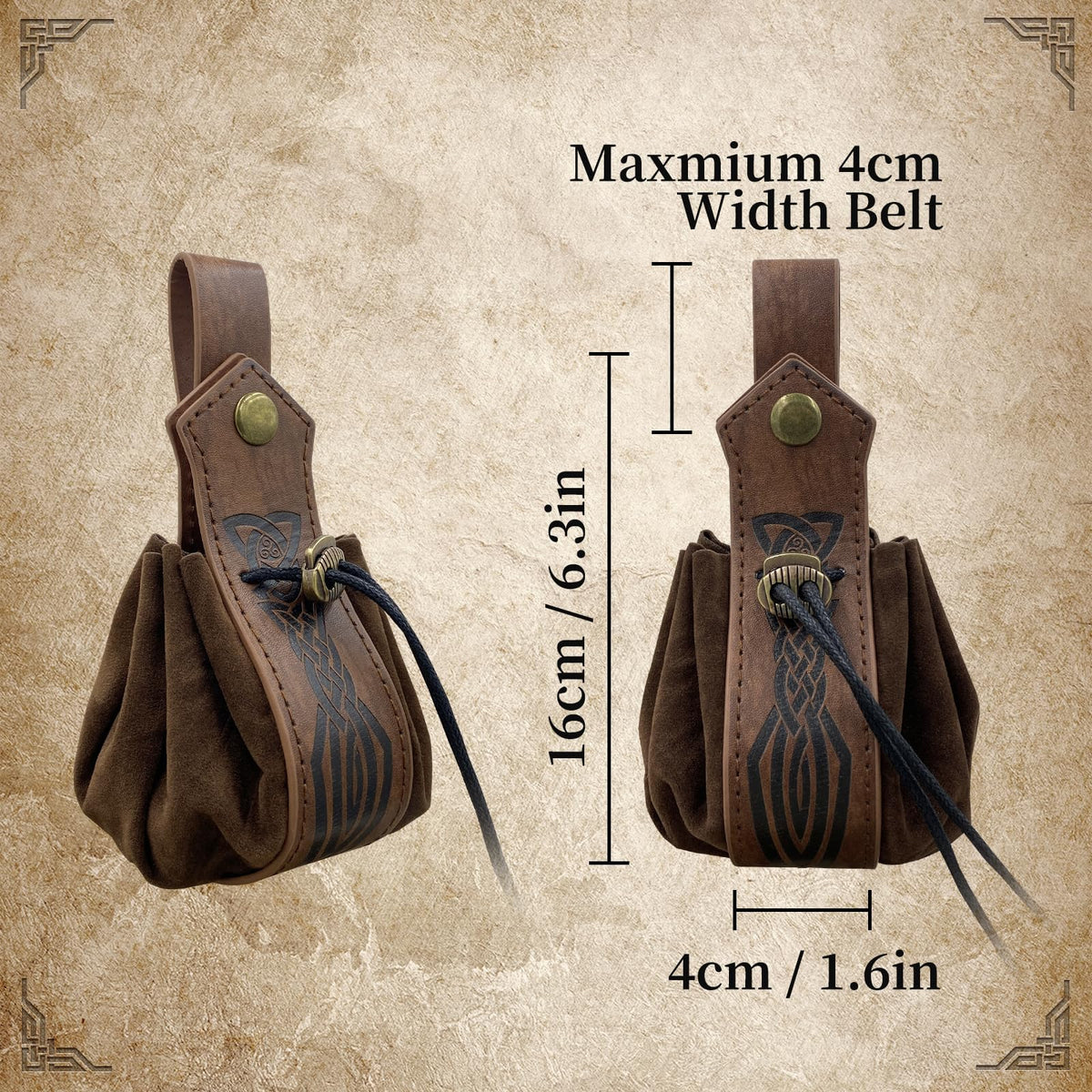 EpicCos 6 PCs Renaissance Belt Costume Medieval Accessories Belt Pouch Skirt Hiking Sword Frog Viking Horn Holster (Brown A)