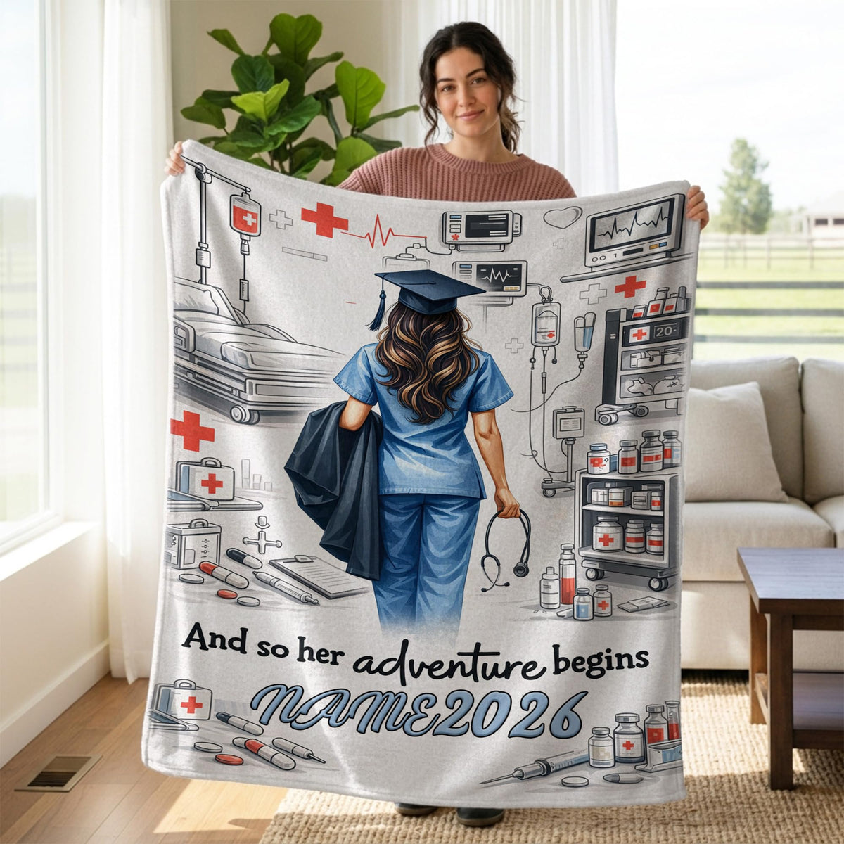 Ipplee Personalized Nurse Gifts for Women, Custom Name Heartbeat Blanket for RN, Appreciation Birthday Idea, Soft Flannel Throw for Nursing School Graduation Class of 2026