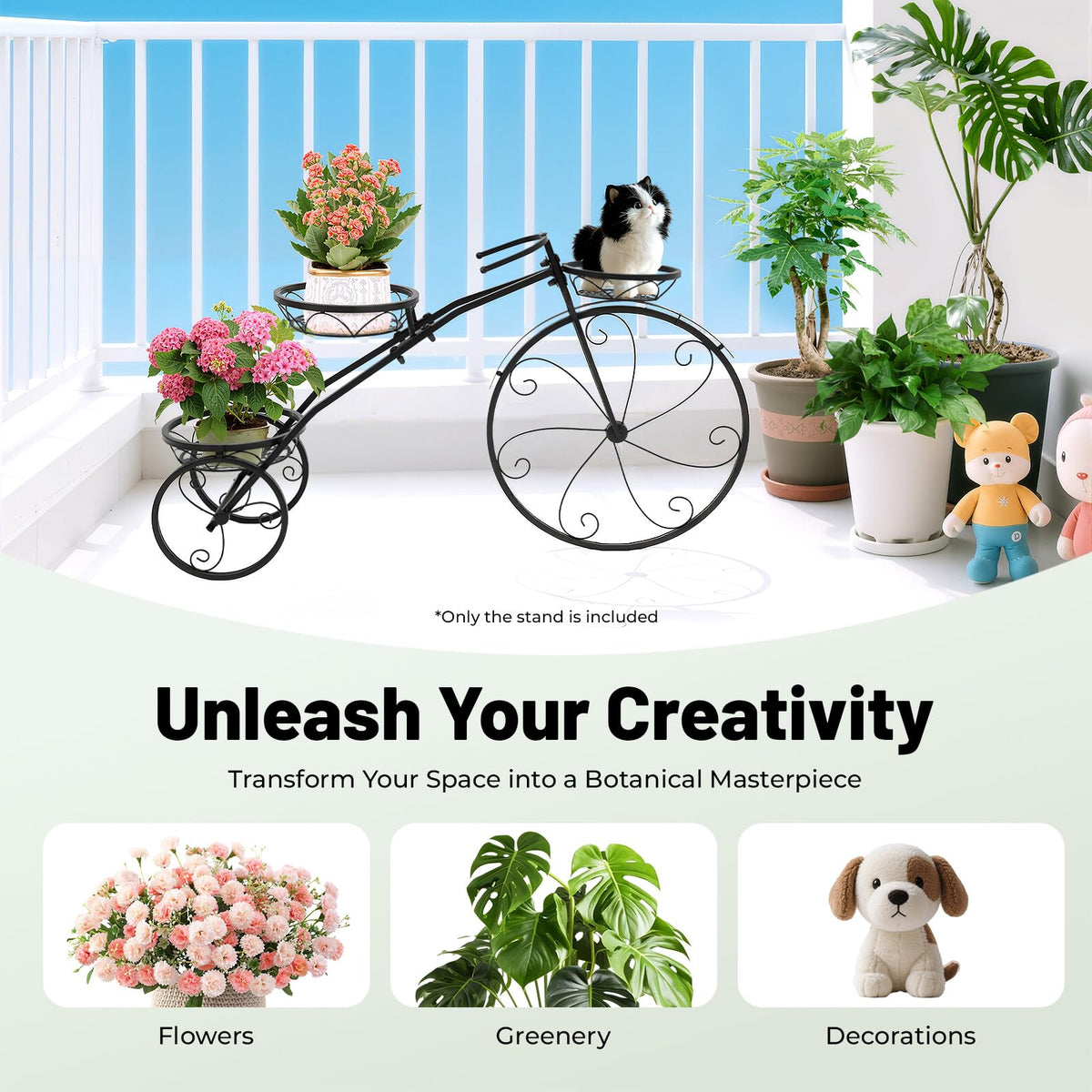 Three-wheeled Plant Stand,Metal Flower Pot Cart Holder,Metal Bicycle Plant Display Rack,3-Tier Tricycle Planter with Wheels,Bike Shape Plant Corner Shelf for Indoor Outdoor Garden,Patio,Lawn Decor