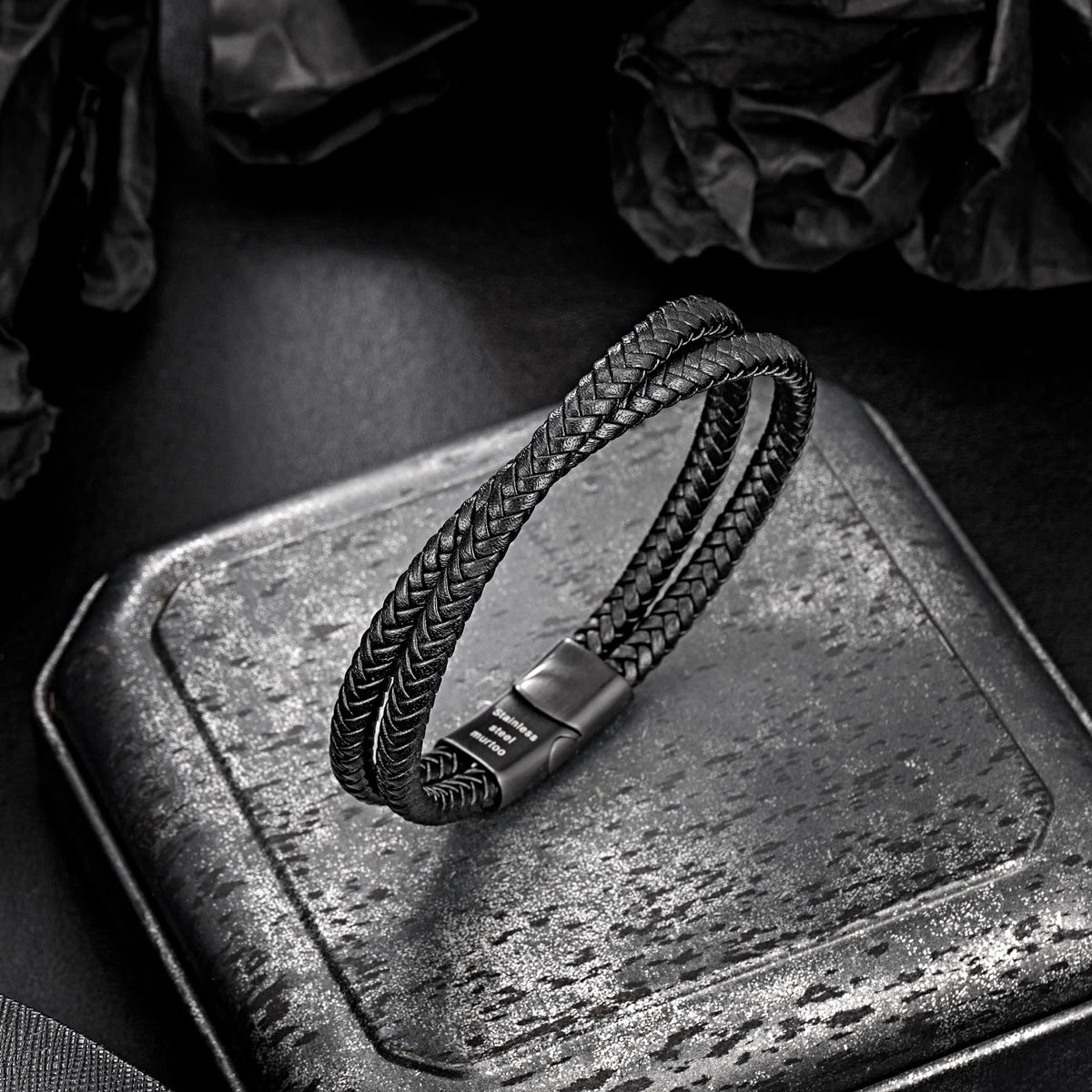 murtoo Mens Bracelet Leather Braided, Brown and Black Leather Bracelet for Men