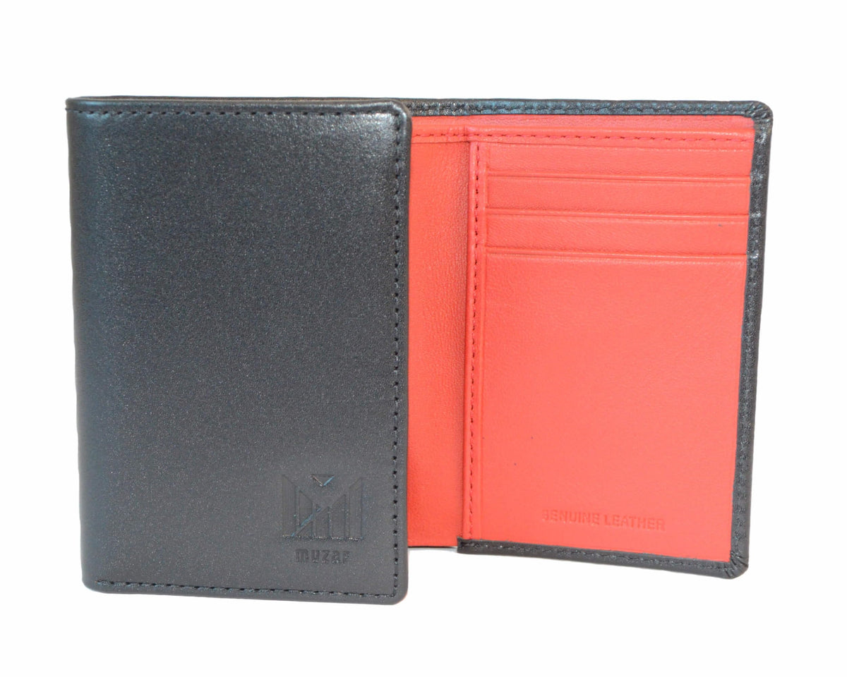 muzaf Trifold Premium Leather Wallet for Men with RFID Blocking (Black Red)