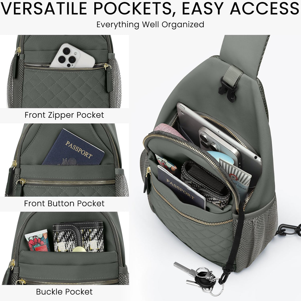 Vankor Small Crossbody Purses Bags for Women Men Travel, Chest Sling Bag Women Casual Cross Body Bag for Woman Sling Backpack Army Green