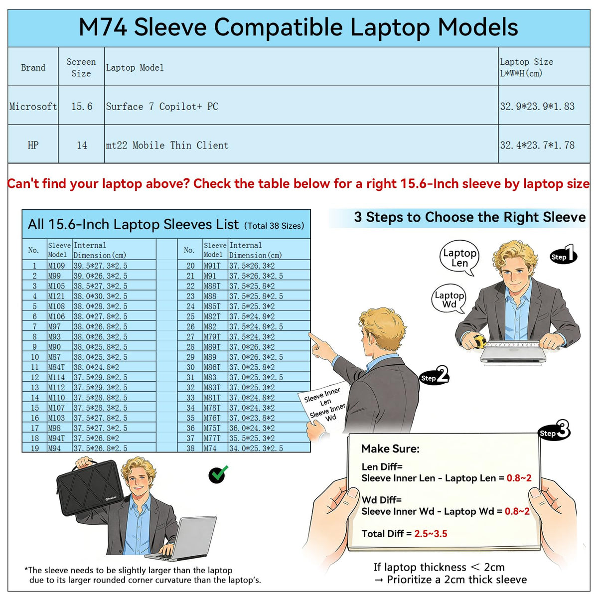 Smatree M74 Hard Protective 14-15.6 inch Laptop Sleeve Case Compatible for HP mt22 Mobile Thin Client, for Microsoft Surface Laptop 7 Copilot+ PC (X8269)