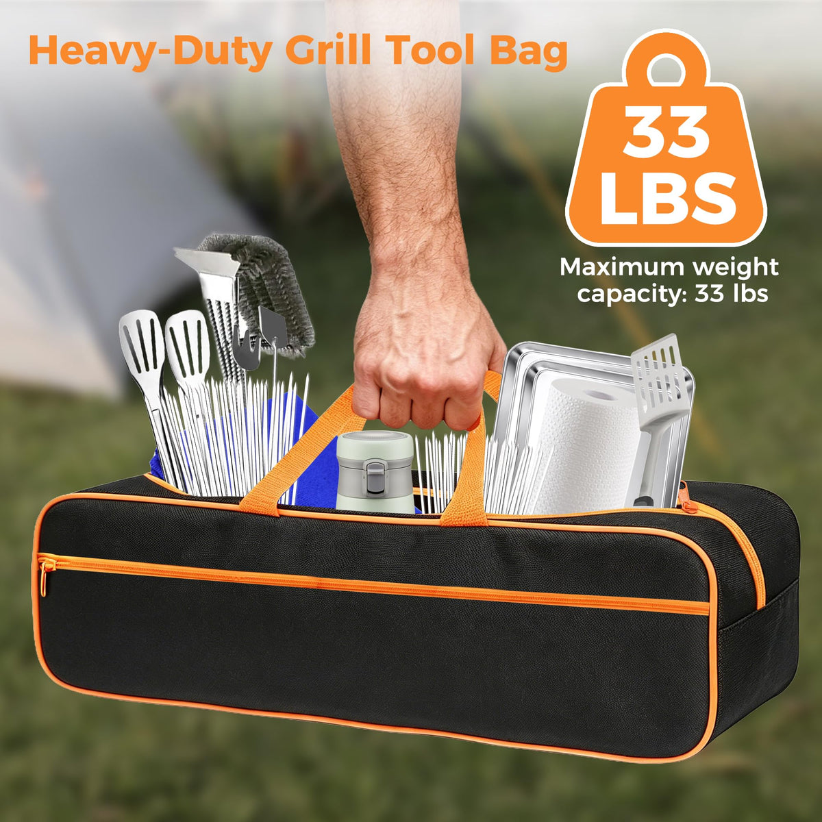 Extra Large Grill Tool Storage Bag, Heavy Duty BBQ Accessories Organizer, Oversized Griddle Storage Case Compatible with Blackstone, Holds Spatulas, Scrapers, Bottles and Grill Cleaning Tools
