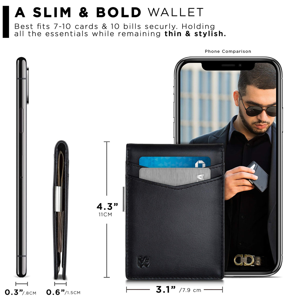 SERMAN BRANDS Money Clip Wallet - Mens Wallets slim Front Pocket RFID Blocking Card Holder Minimalist Mini Bifold (Charcoal Black Transformer)