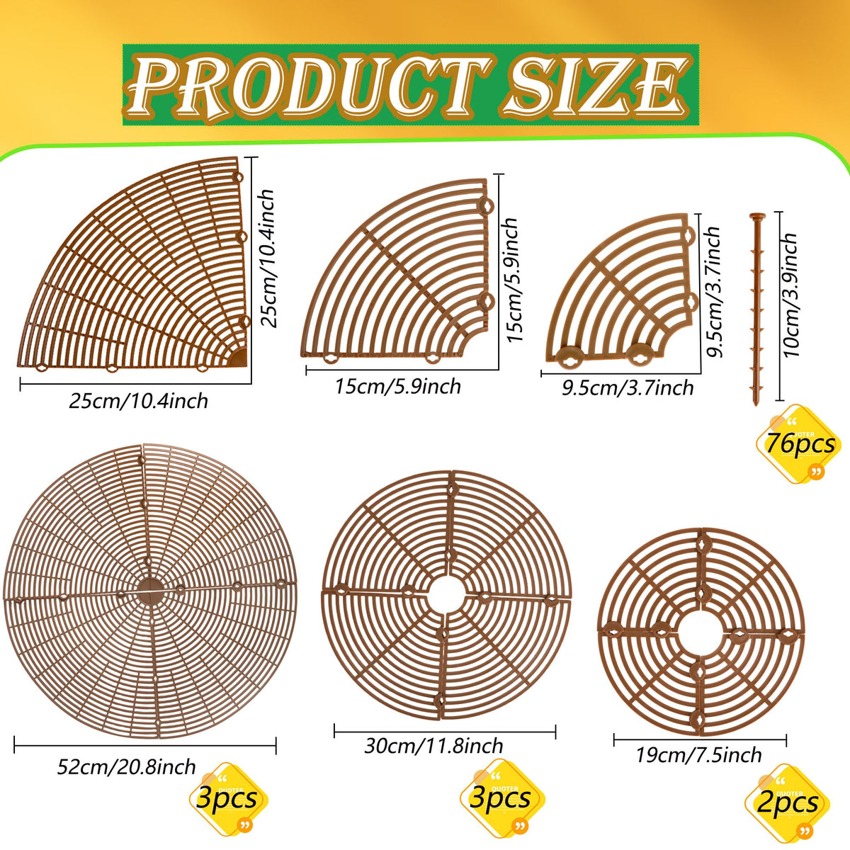 8 Pcs Plant Pot Grid Cuttable Flower Soil Protector 3 Pcs 20.8" 3 Pcs 11.8" and 2 Pcs 7.5" Plant Pot with 76 Pcs Stakes ABS Environmentally Friendly Plastic Cat Pet Digging Stopper for Indoor Outdoor