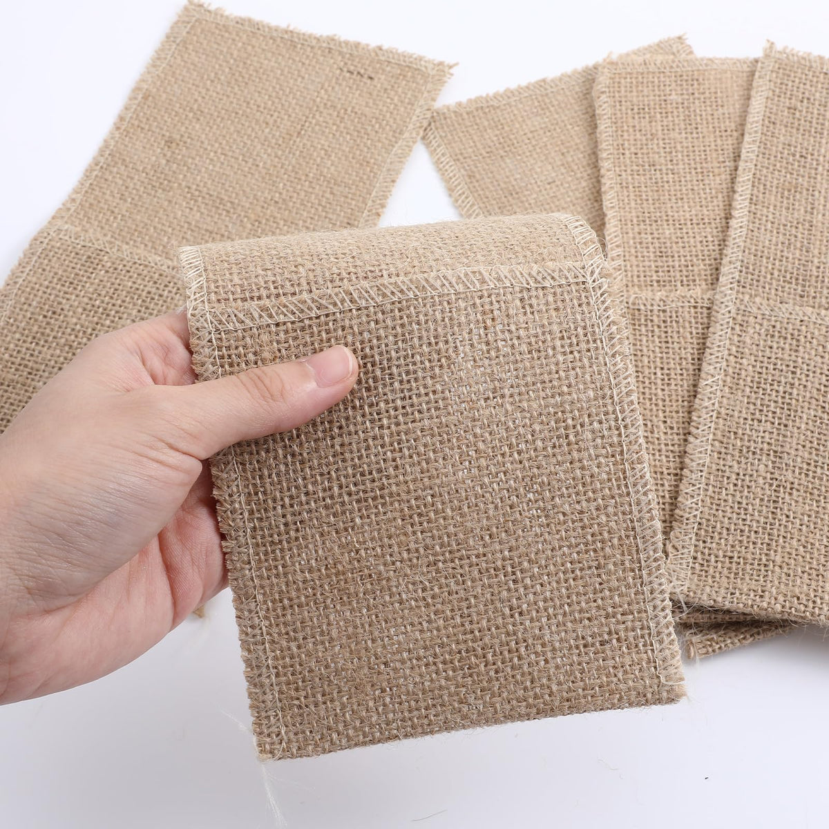 AojSup 50 Pcs Burlap Utensil Holder Pouch Set - 4 x 8.8 Inch Natural Jute Cutlery Pouch for Wedding Party Decor, Reusable Silverware Bags with Deep Pockets for Knives Forks Spoons