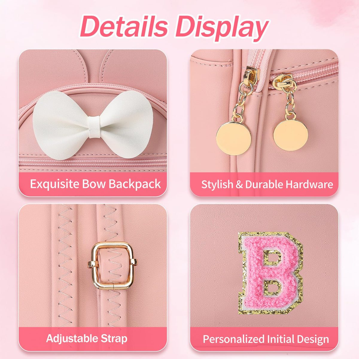 VLJTM Birthday Gift for 2 3 4 5 6 7 8 9 10 Year old Girls Personalized Initial Toddler Mini Backpack Purse for Kids-Pink-B