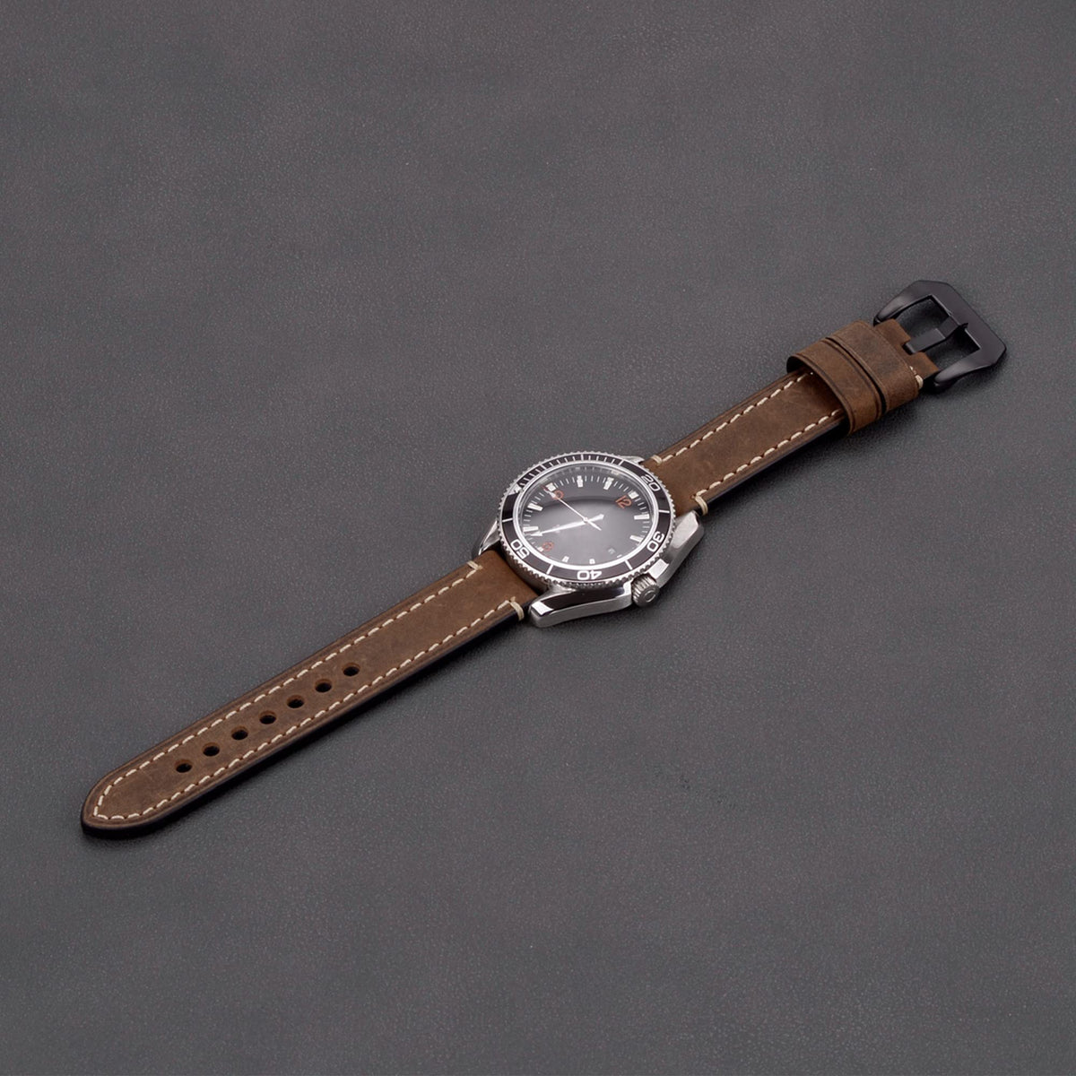 EACHE Leather Watch Bands for Men, Handmade Genuine Leather Watch Straps Vintage Design Classical Thick Watch Bands 22mm Dark Brown with Black Buckle