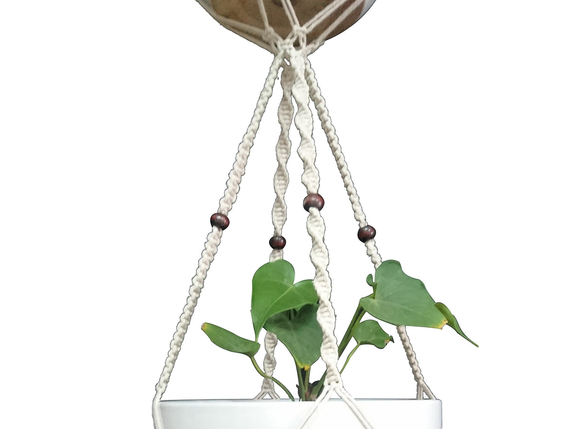 1 PCS Macrame Plant Hanger & Holder, Hanging Planter 4 Legs Double Deck for 8 inch to 10 inch Two Pots Indoor Outdoor Hanging Planter Hemp Rope 67 Inch with Metal Ring (Cotton)