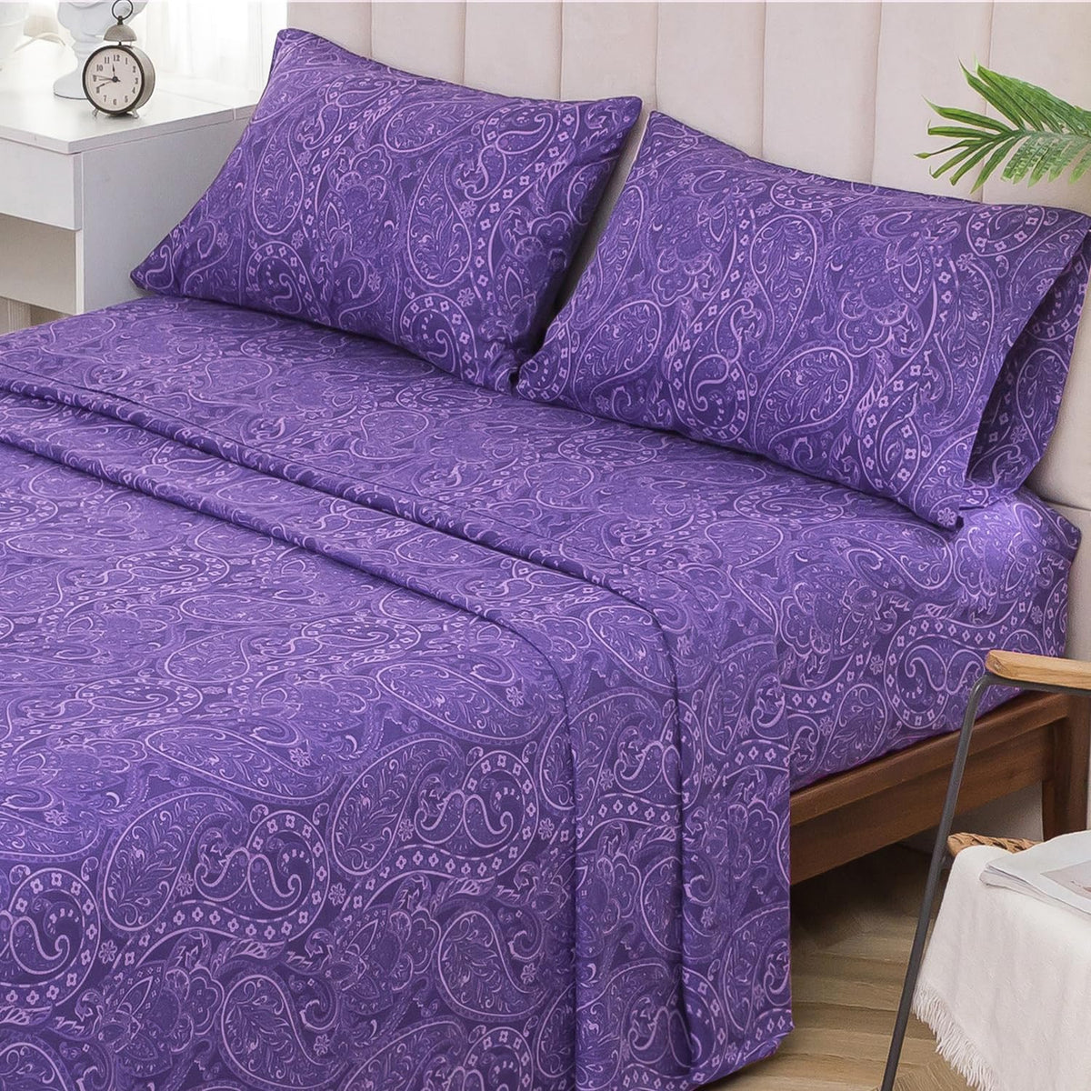 KACEMOO Cal King Sheet Set, California King Size Bed Sheets, Deep Pocket Purple Paisley Sheets Set, Soft Fitted Sheets Set Microfiber Breathable