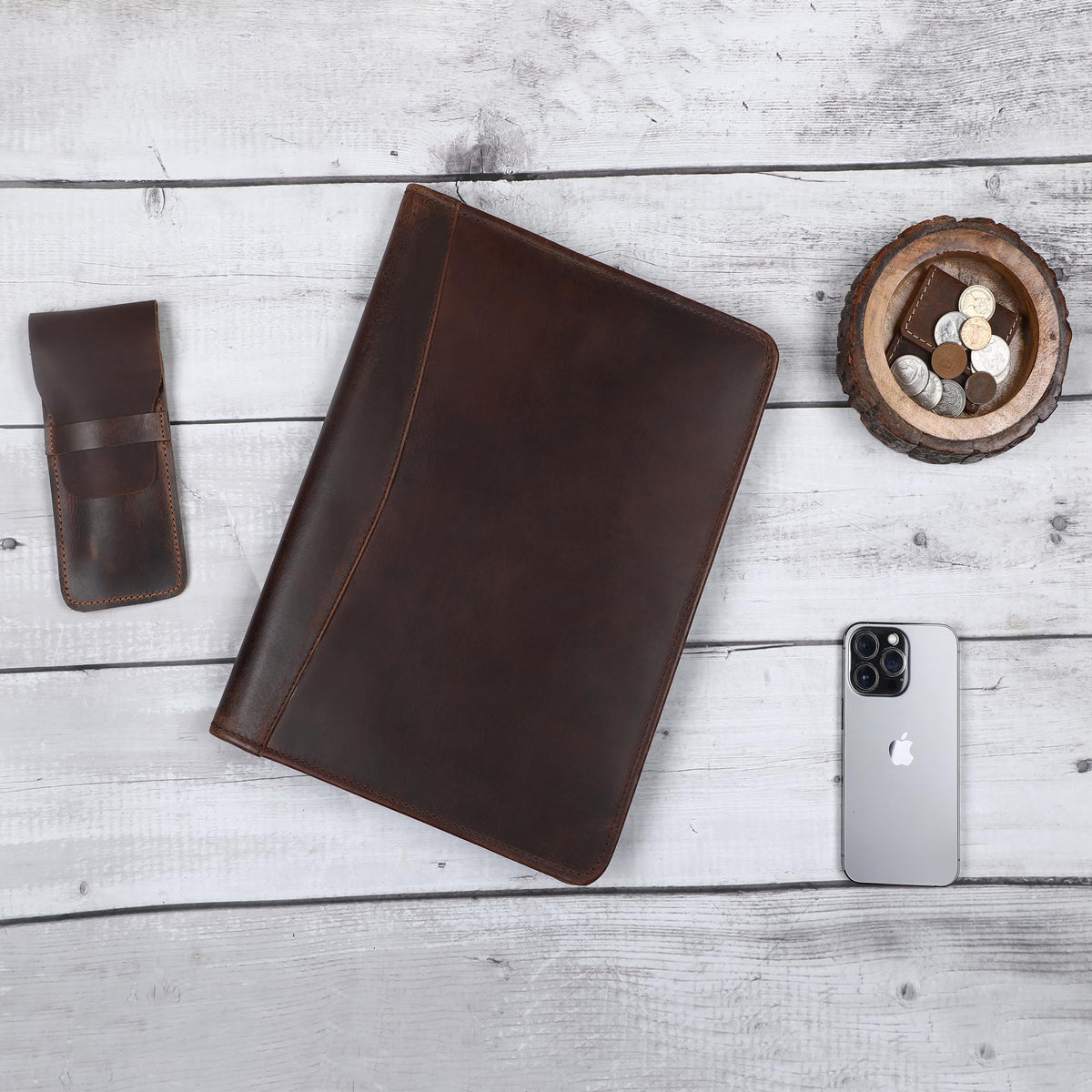 TheAntiq Leather Portfolio Organizer Professional Leather Padfolio for Men and Women A4 Document Folder Resume Holder Legal Pads 8.5 x 11 Padfolio Executive Writing Pad and Document Organizer Brown