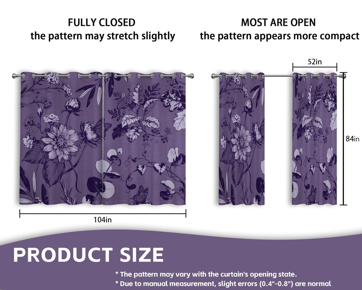 soeeao Dark Purple Vintage Botanical Blackout Curtains Patterned Purple Floral Window Drapes for Plum Bedroom Living Room, 84 inch Length 2 Panels Set, 52x84 inch