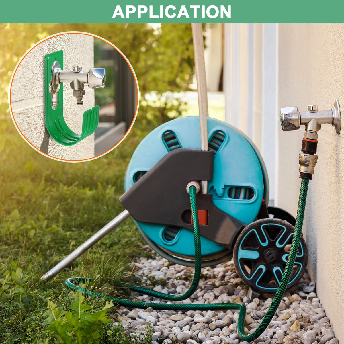 M METERXITY 3-Pack Garden Hose Hanger, ABS Plastic Water Hose Holder Wall Mount for 150 Feet Garden Watering Tube Hoses Storage, Expandable Outside Pipe Reel Hanging Hooks [3 Colors In]
