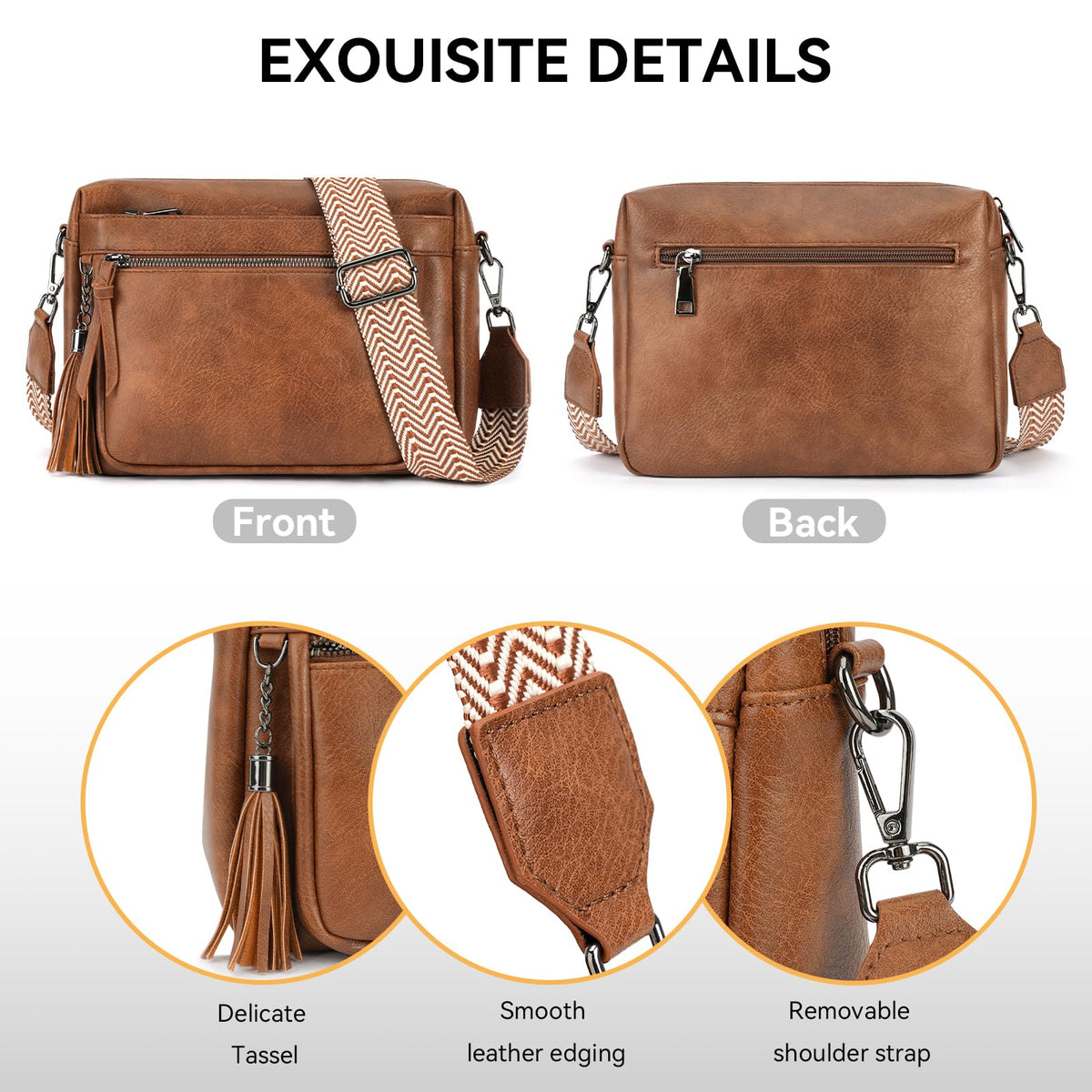 MEITRUE Crossbody Bags for Women, Vegan Leather Crossbody Cell Phone Purse Trendy Multi Pockets Shoulder Handbags with Tassel and Adjustable Strap Brown