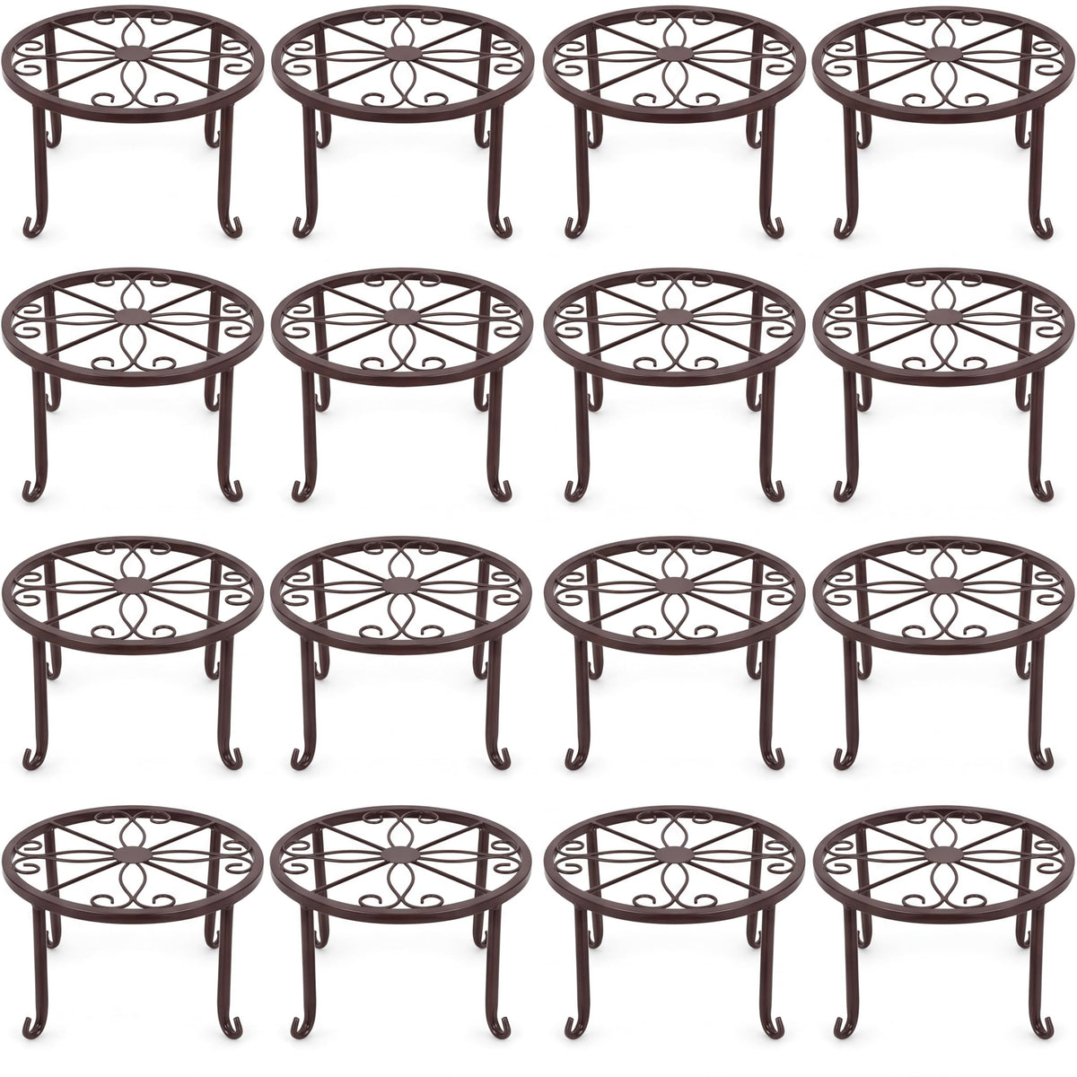 Maitys 12 Pack Metal Plant Stands Outdoor Indoor Heavy Duty Flower Potted Holder Anti-Rust Plant Pot Shelf Round Flower Display Rack for Porch Garden (Bronze)