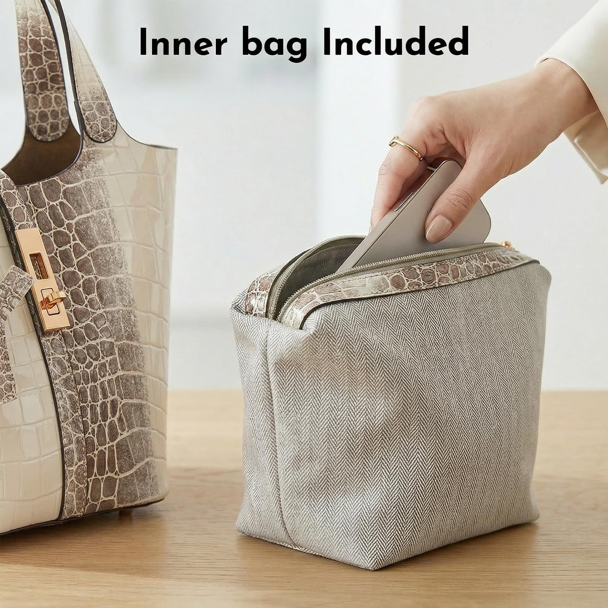 Jooniter Tote Bag for Women Vegan Leather Satchel Bags for Women Crocodile Pattern Bucket Bags Shoulder Handbag Purse Clutch Bags for Work Evening Apricot