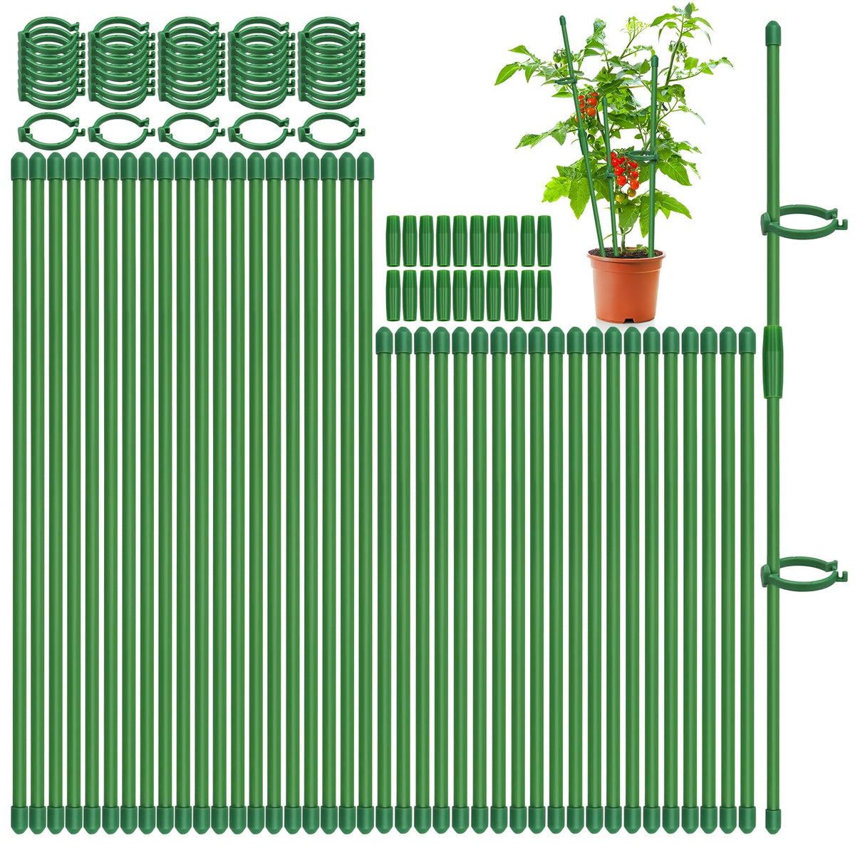 Catephe 40 Pcs Plant Support Stakes, Garden Stakes for Indoor Plants, Tall Adjustable Plant Sticks with 40 Clips and 20 Connectors for Monstera, Tomato, Vine Potted Plants