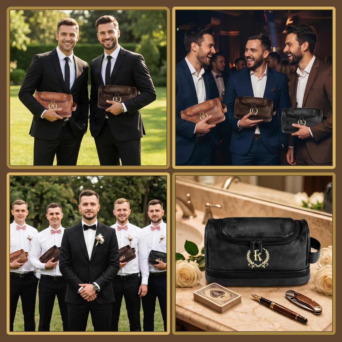 giftoria Father's Day Travel Toiletry Bag for Men, Leather Waterproof Shaving Kit Bag with Hanging Hook, Birthday Anniversary Christmas Presents for Father(S)