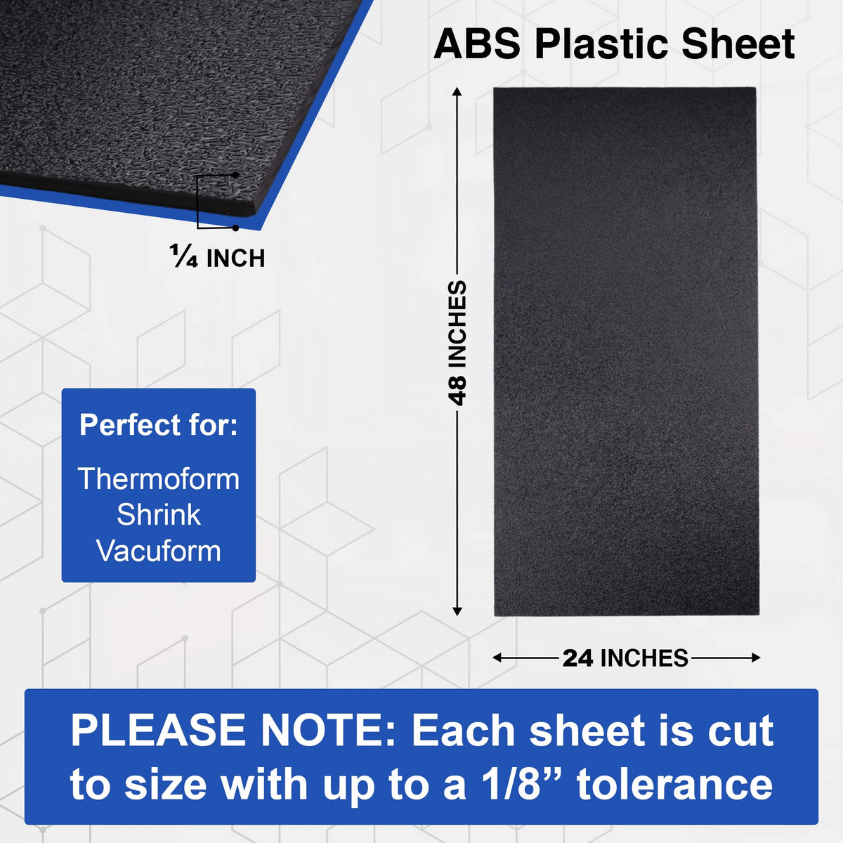 Duco ABS Plastic Sheet 1/4" (6mm) Thick 24" x 48" - 4 Pack of USA-Made Textured & Matte ABS Black Sheet - Heat Moldable Plastic Panel for Home Decor, Crafts, Robotics, DIY Projects and Industrial