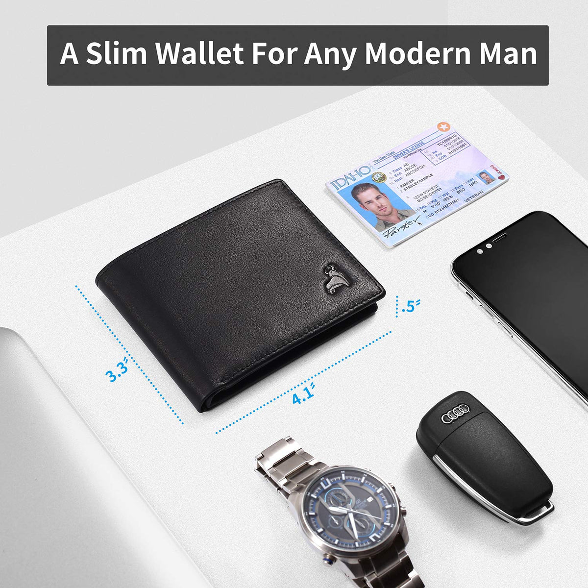 CALFART Slim RFID Blocking Leather Wallet for Men, Front Pocket Bifold Wallet with Zipper Coin Pocket and 2 ID Windows, Credit Card Holder