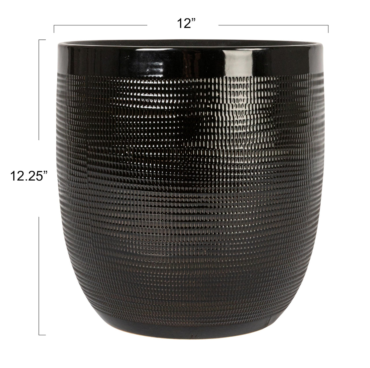 Creative Co-Op Embossed Textured Stoneware Planter, Matte Black