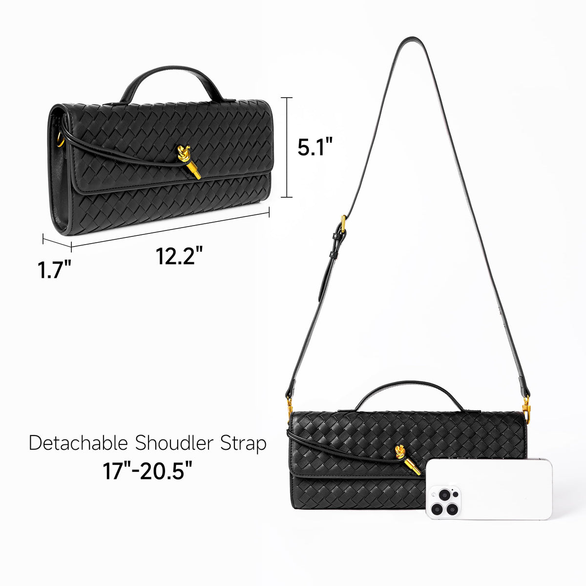 Joryin Woven Purse for Women Evening Clutch Woven Leather Handbags Crossbody Bag Purse Formal Evening Bag, Black
